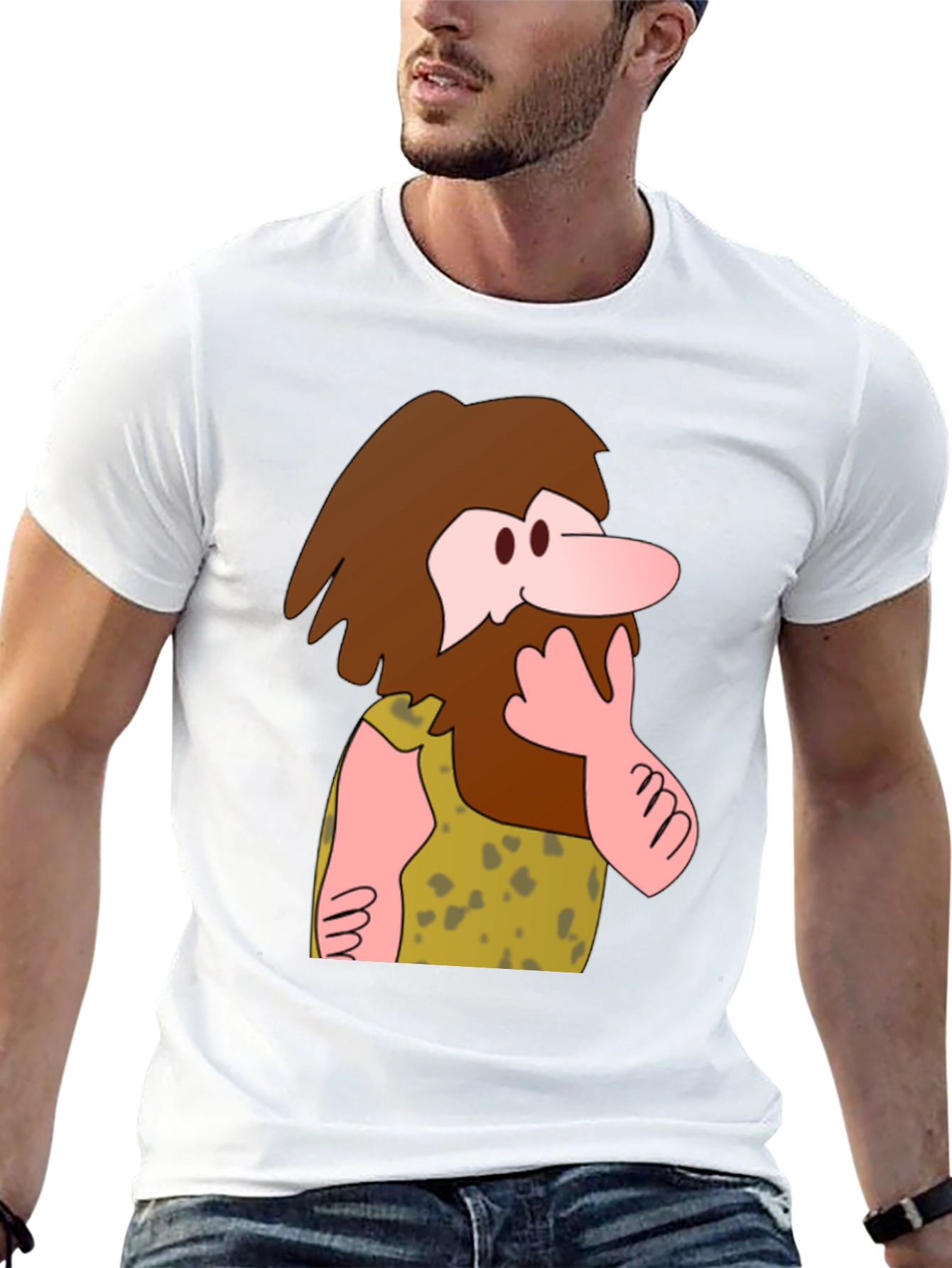 Black Funny Cartoon Caveman Graphic T-Shirt view 13