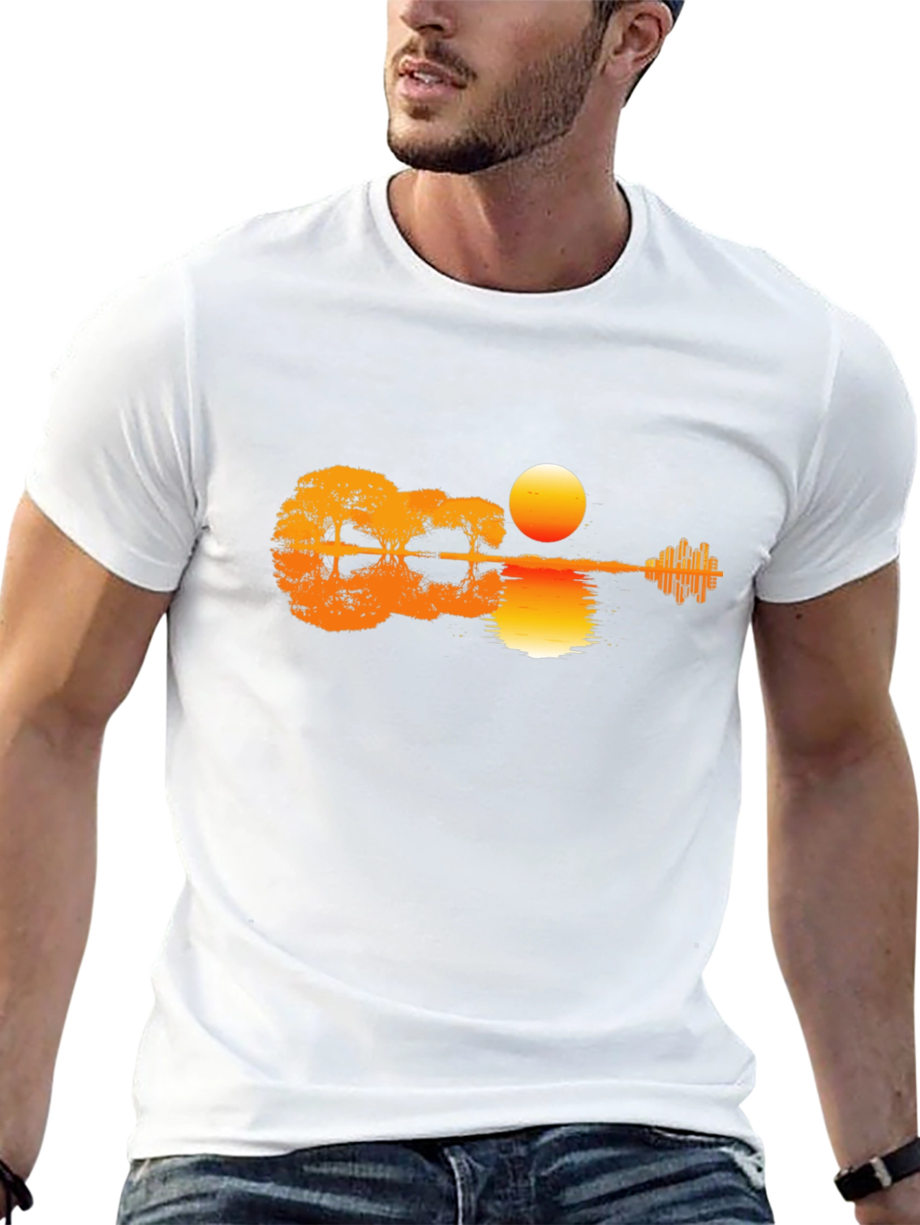 Black Sunset Guitar T-Shirt - Music & Nature Design view 13