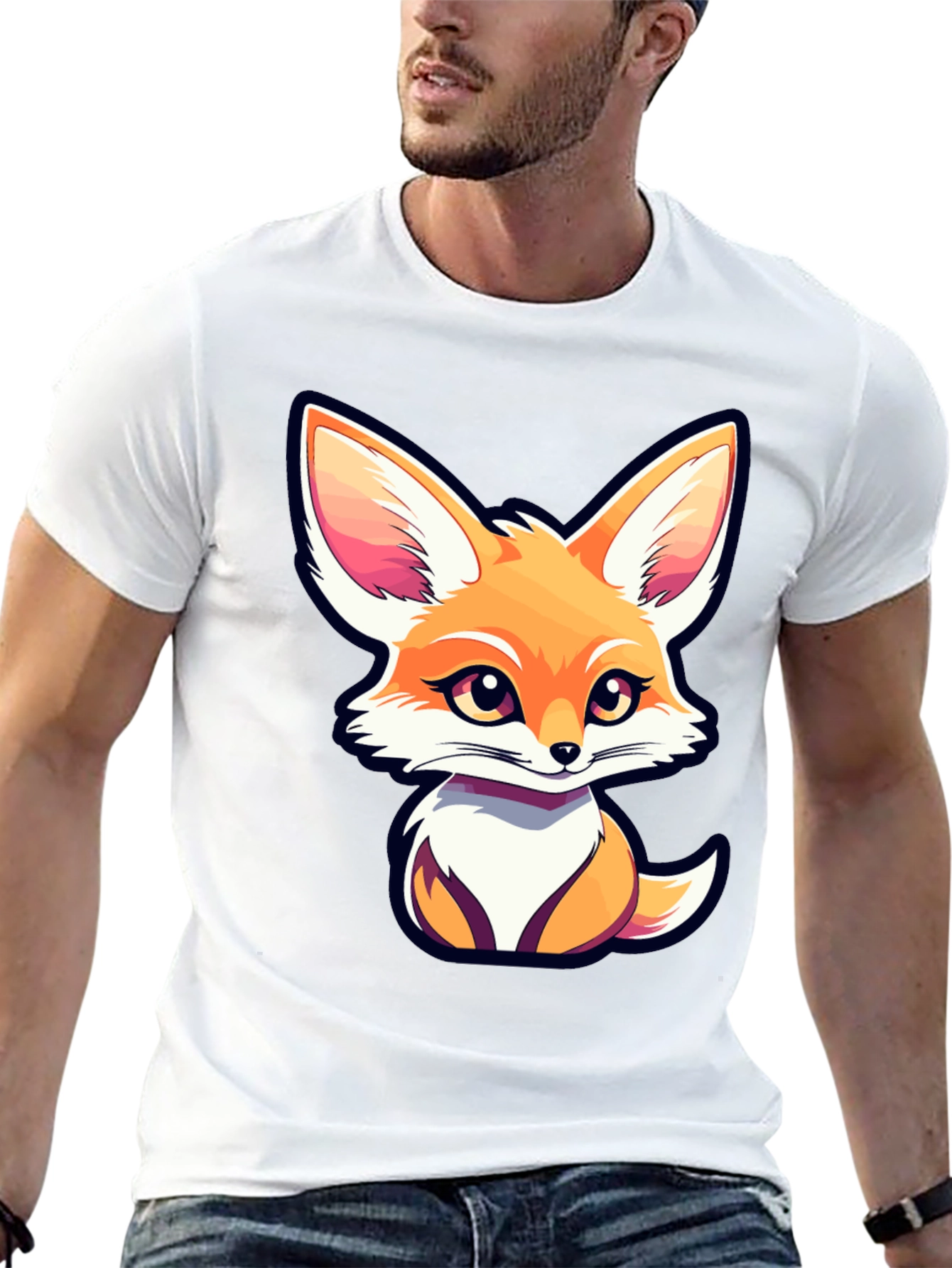 Black Cute Fox Graphic Tee - Unisex Black T-Shirt view 13
