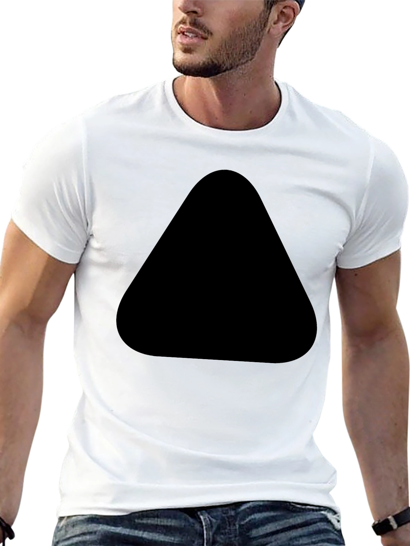 Black Men's Black Tee with Unique Front Design view 13