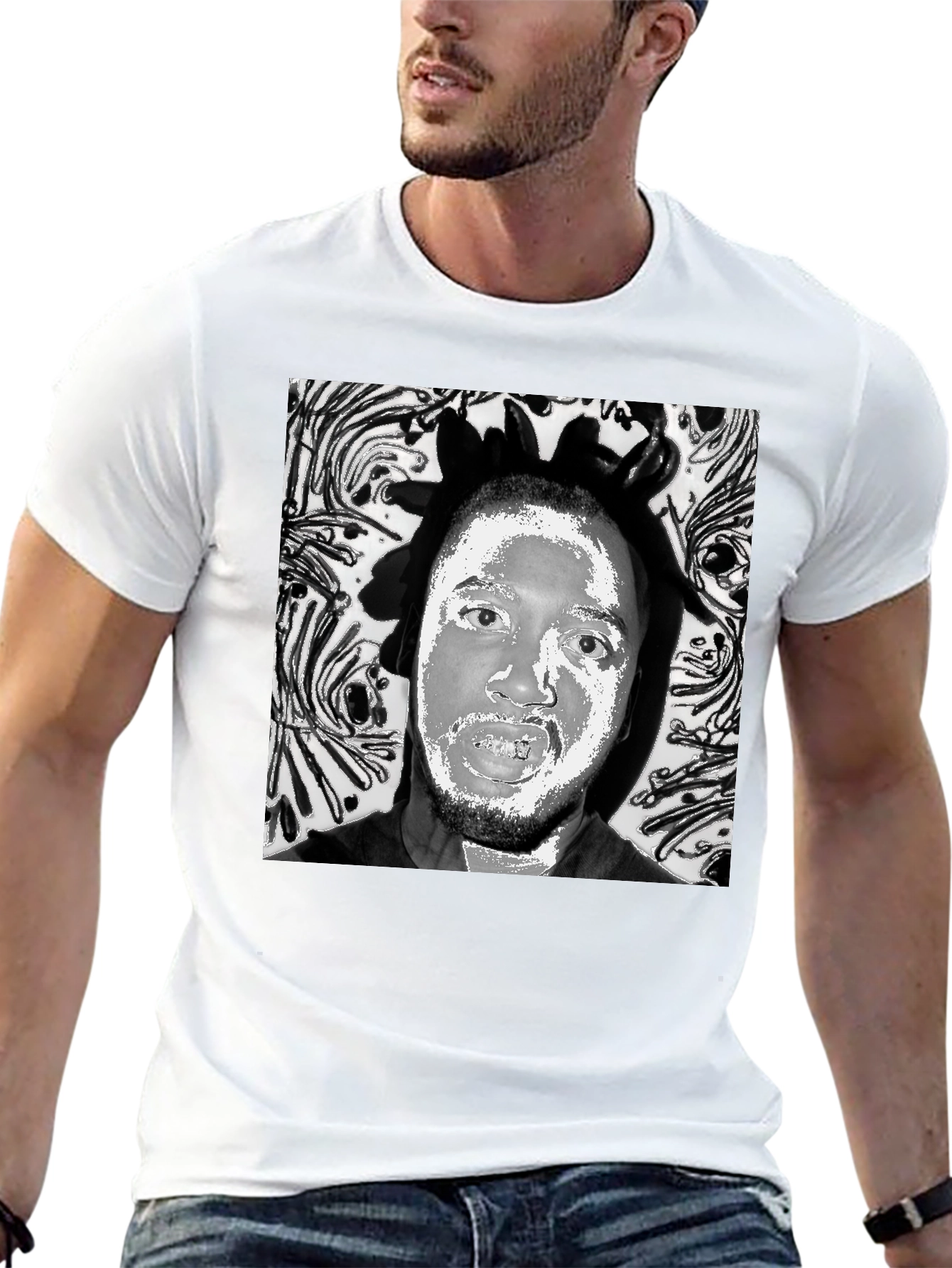 Black Black T-Shirt with Artistic Face Graphic view 13