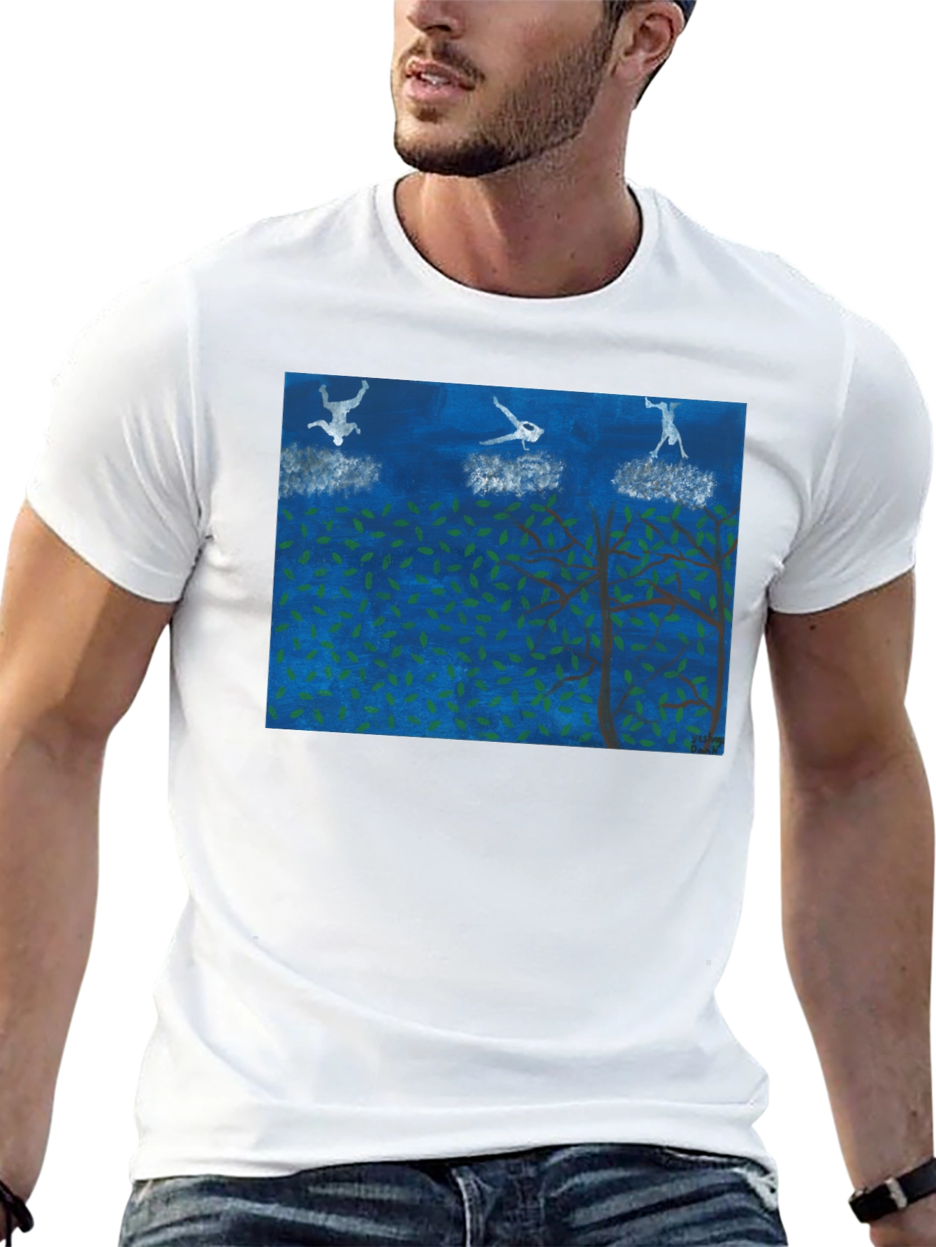 Black Surreal Skydiving Tee - Unique Art T-Shirt view 13