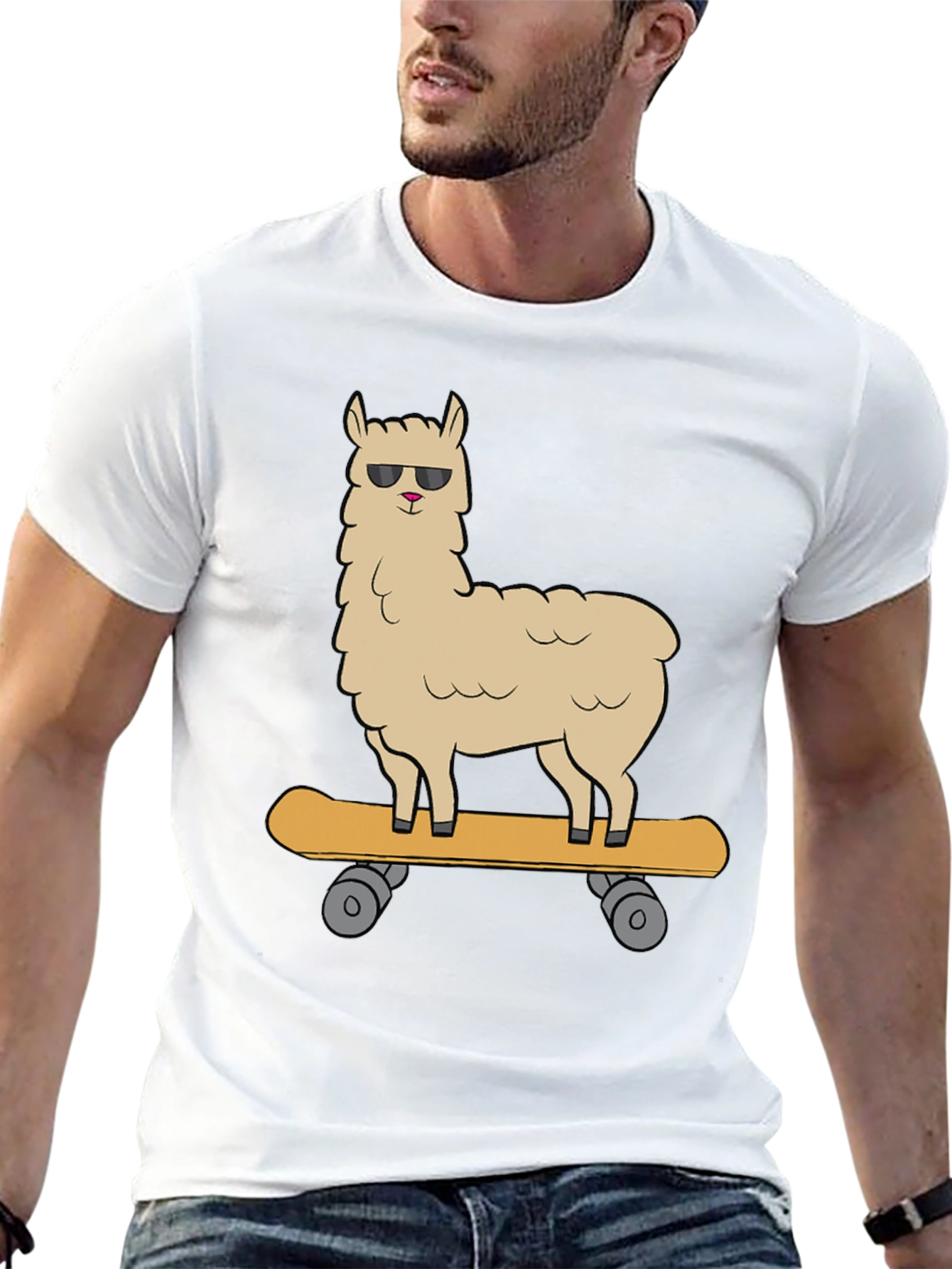 Black Cool Llama Skateboard Graphic Tee - Black view 13