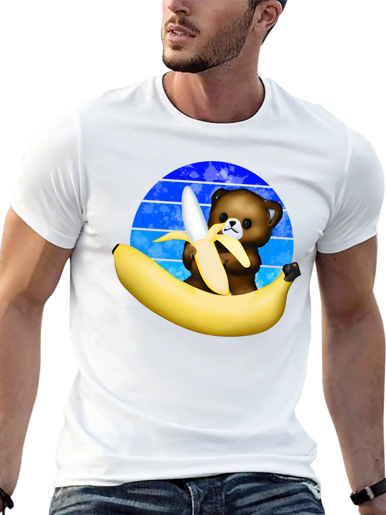 Black Funny Bear Eating Banana Graphic T-Shirt view 13