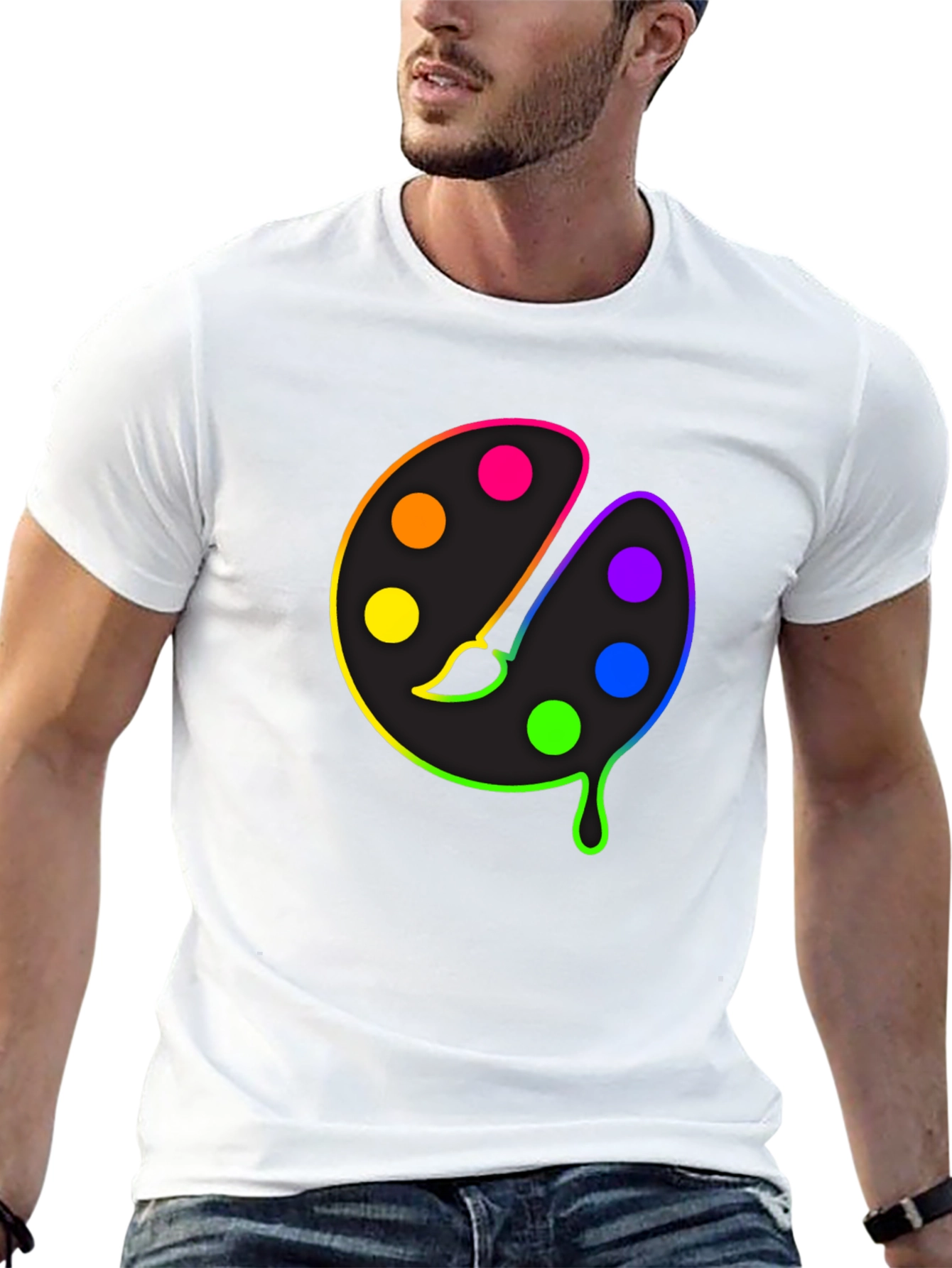 Black Rainbow Paint Palette Graphic Tee - Artist T-Shirt view 13