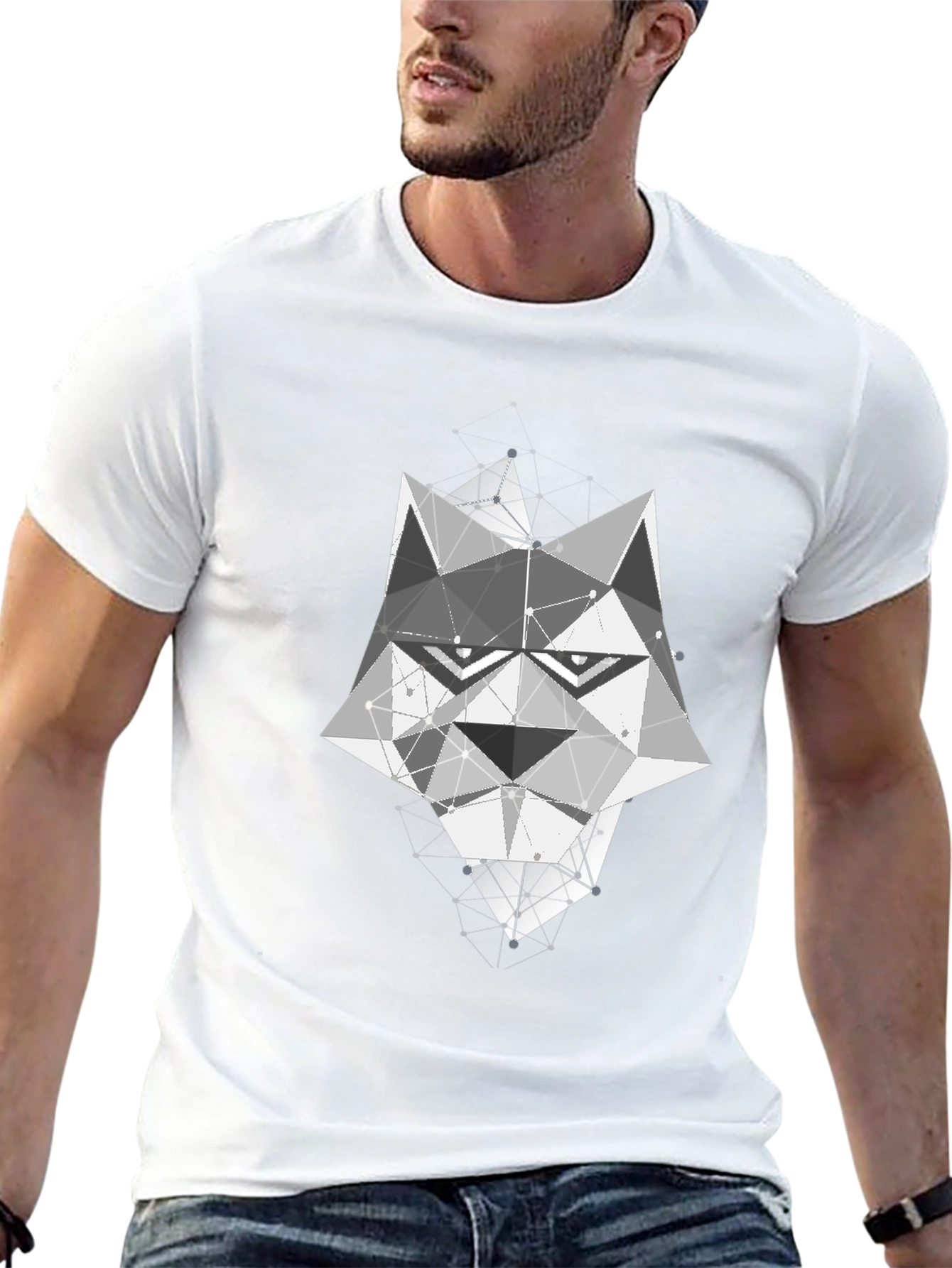 Black Geometric Wolf Graphic T-Shirt view 13