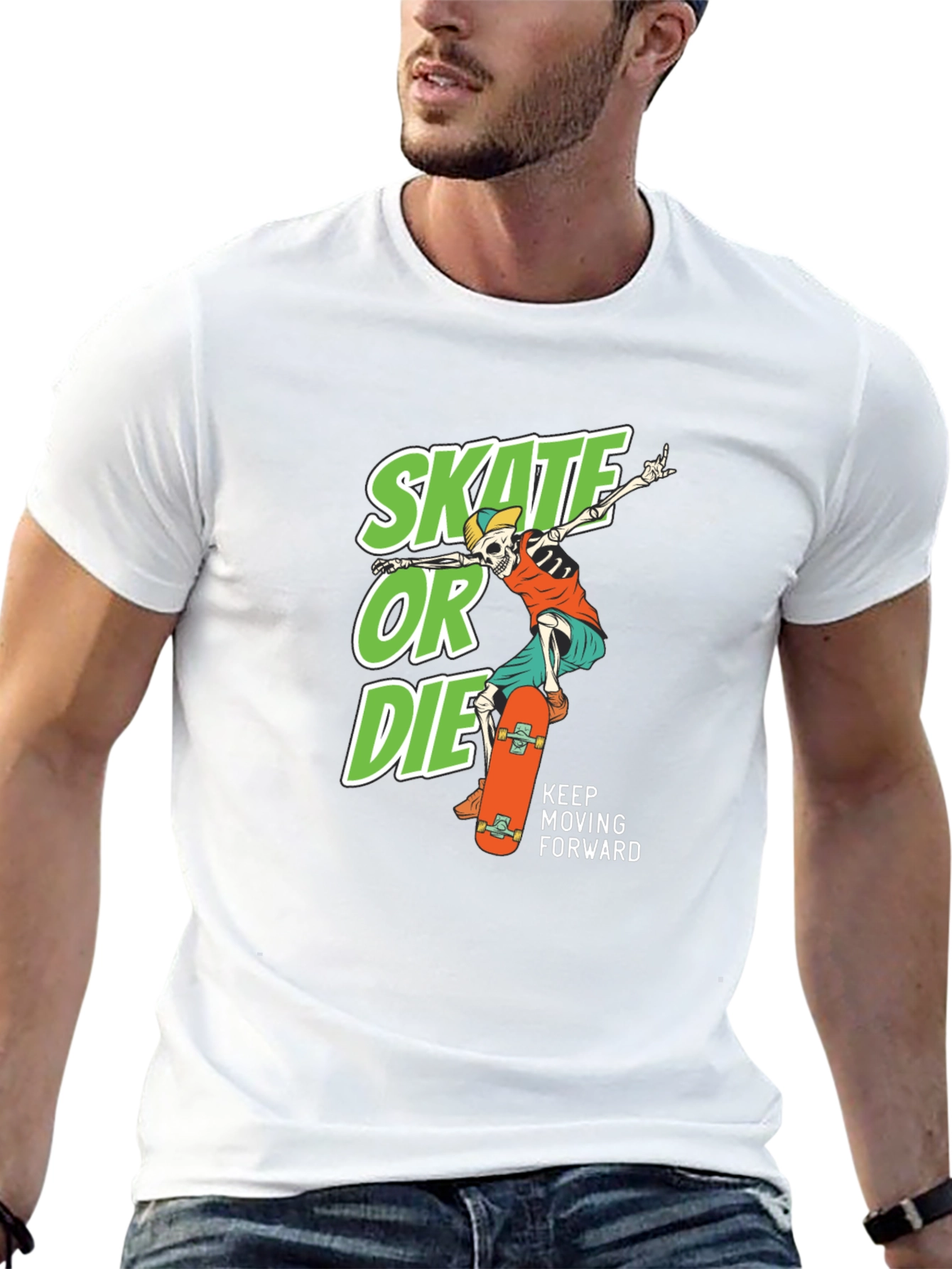 Black Skate or Die Graphic Tee - Cool Skateboarder Skeleton T-Shirt view 13