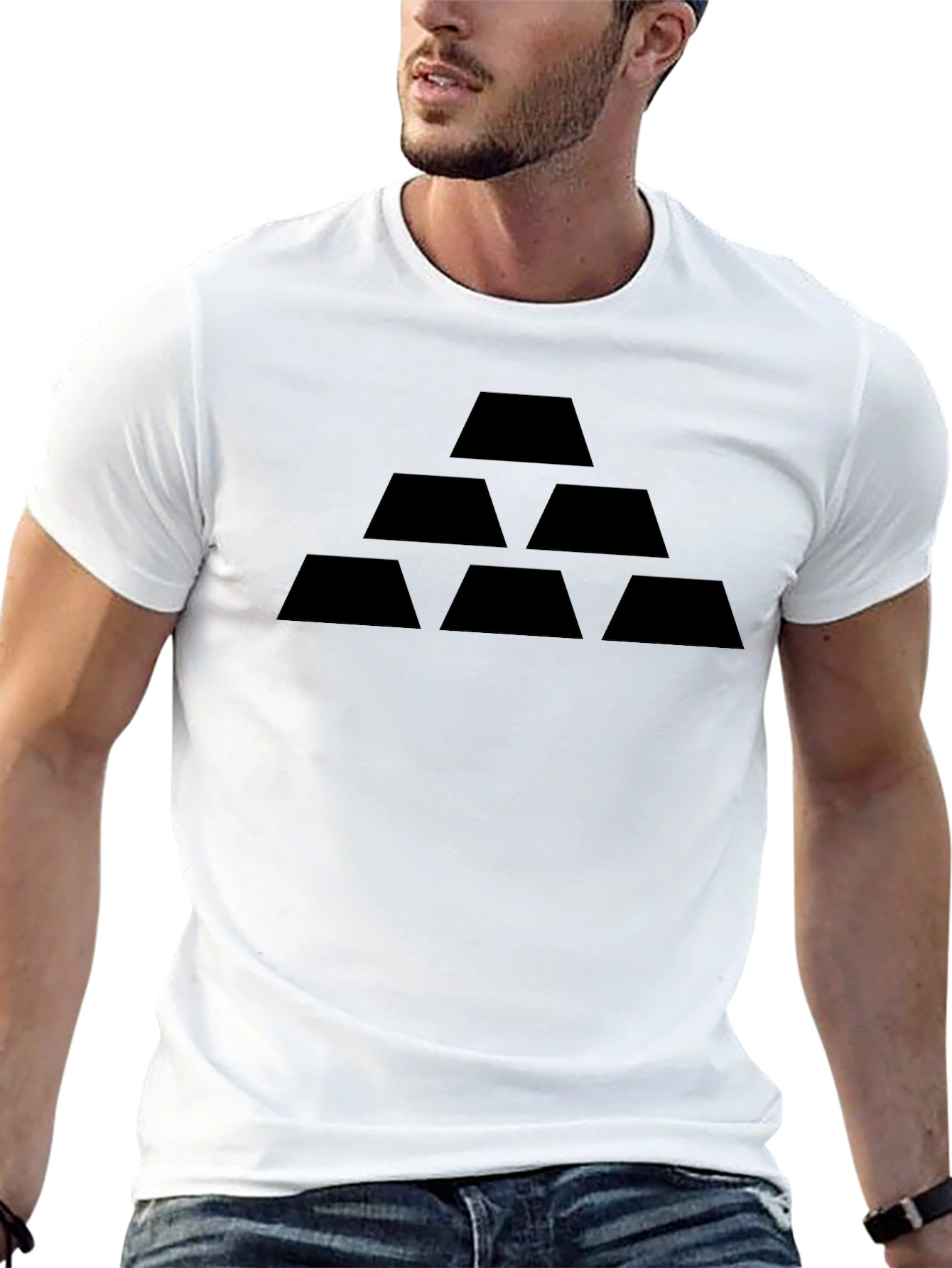 Black Black Tee with Gold Bars Design | Casual Men's T-Shirt view 13