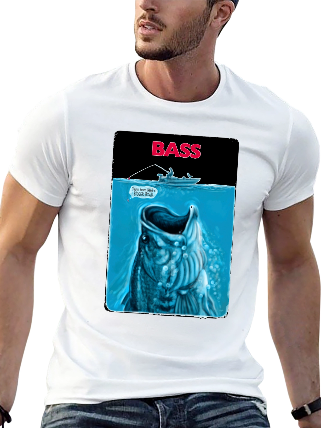 Black Bass Fishing Graphic T-Shirt - Jaws Parody view 13