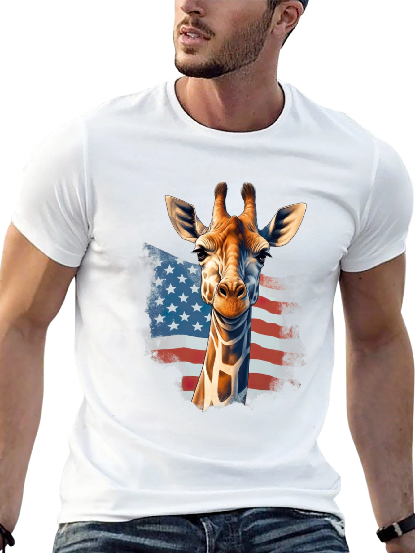Black Giraffe USA Flag Graphic T-Shirt view 13