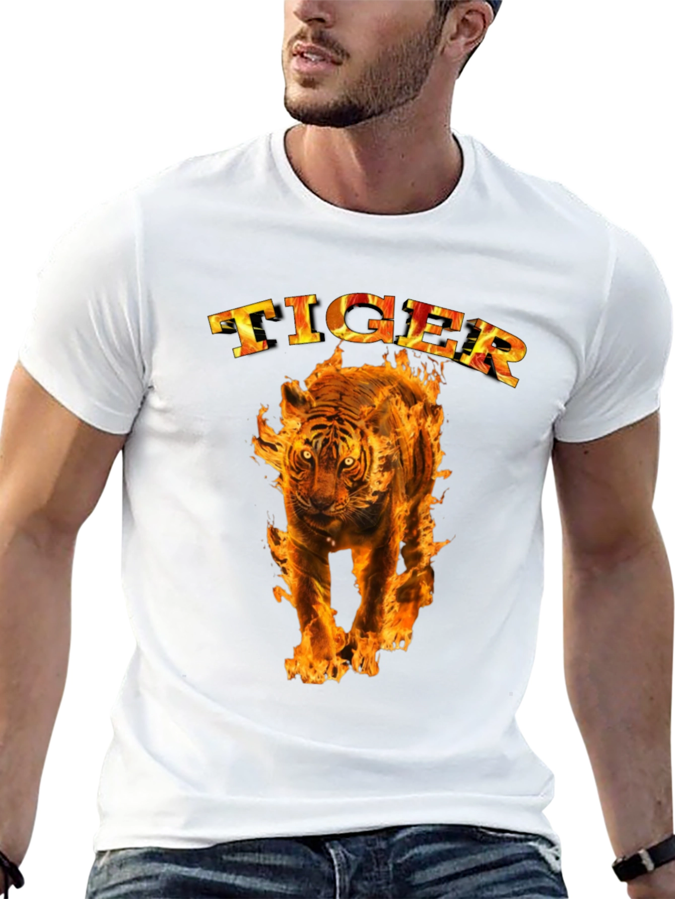 Black Fiery Tiger Graphic Tee - Bold Black T-Shirt view 13