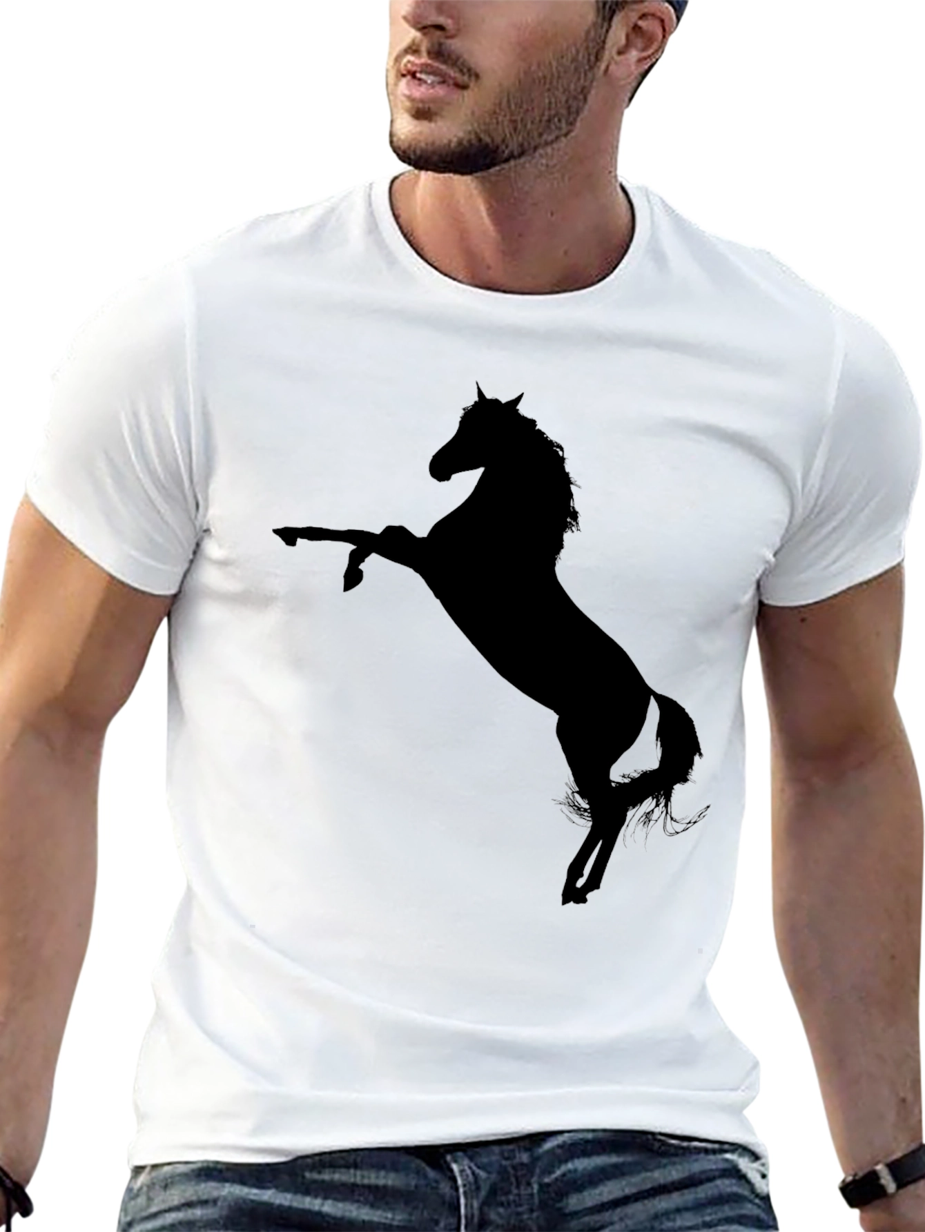 Black Men's Black Horse Graphic Tee - Stylish Casual Wear view 13