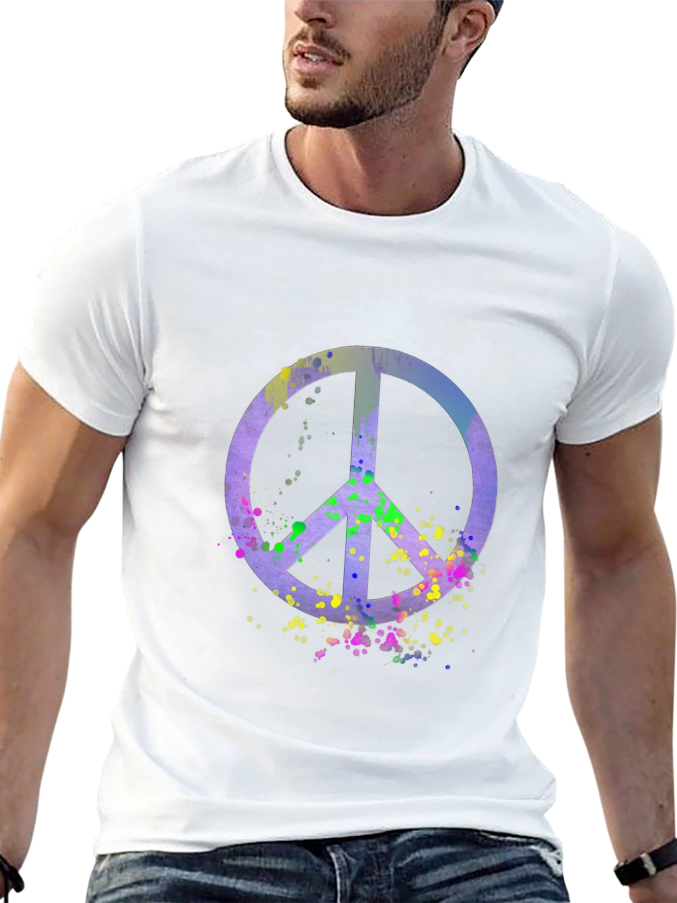 Black Peace Sign Watercolor Graphic Tee - Black view 13