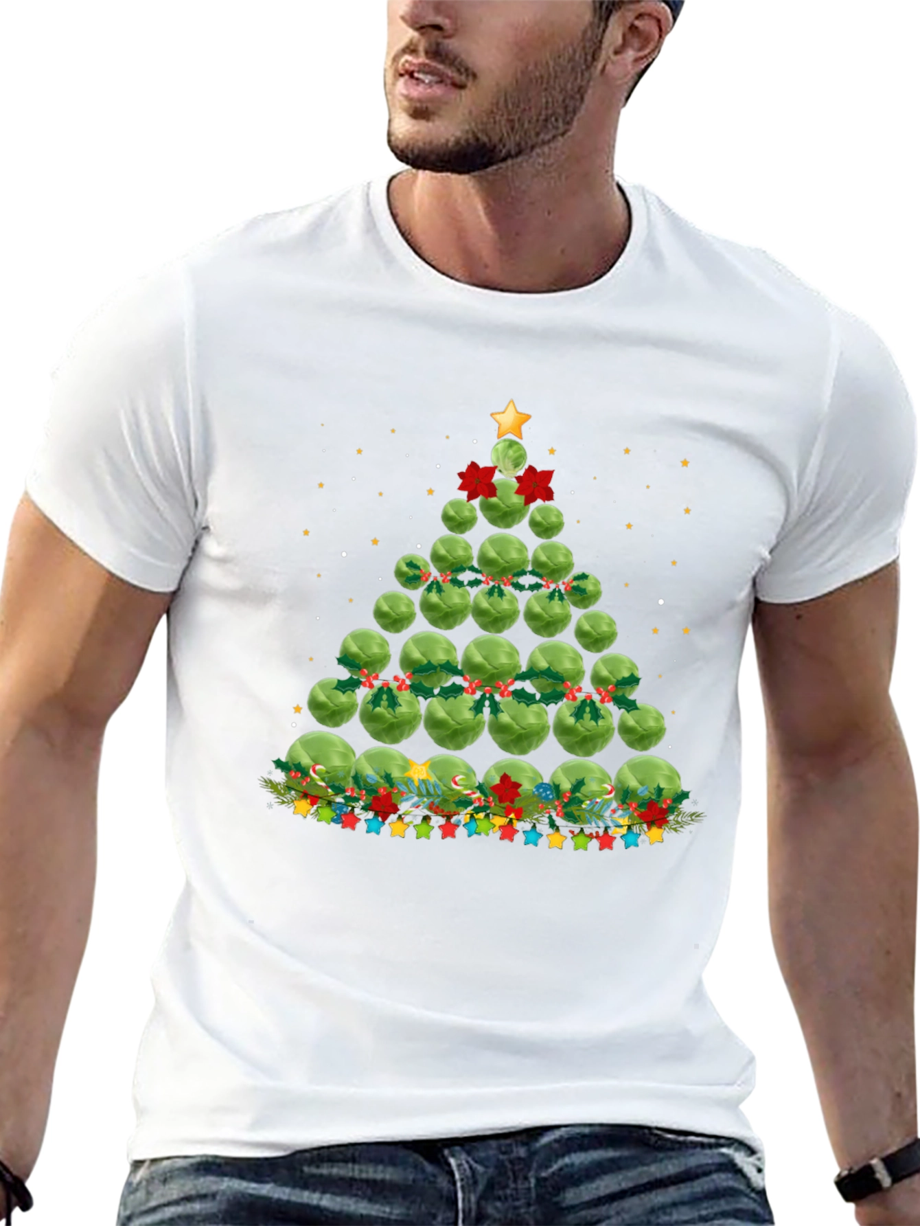 Black Brussels Sprouts Christmas Tree Holiday T-Shirt view 13