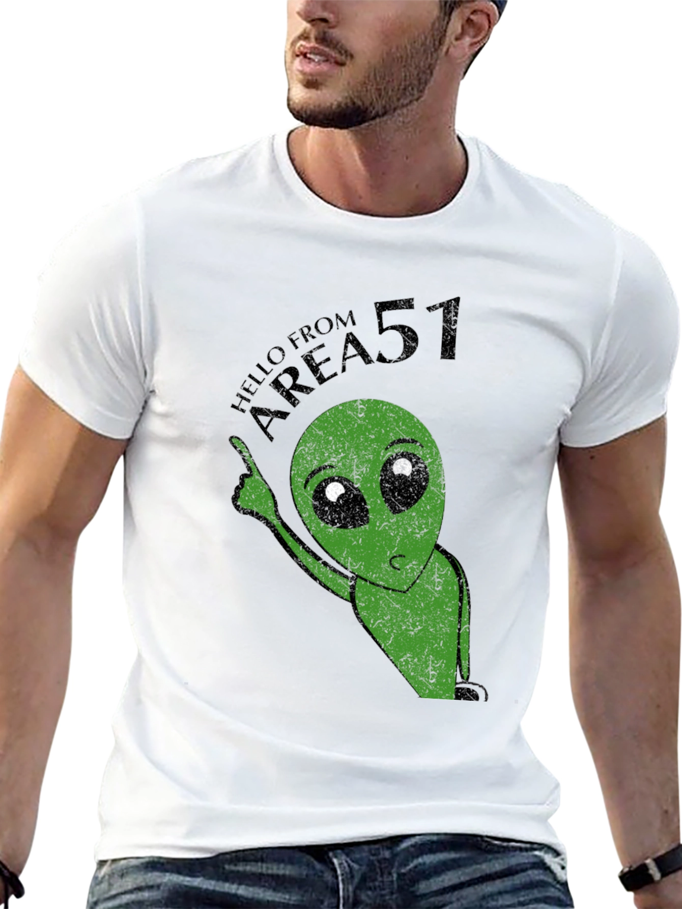 Black Area 51 Alien Graphic Print Black T-Shirt view 13