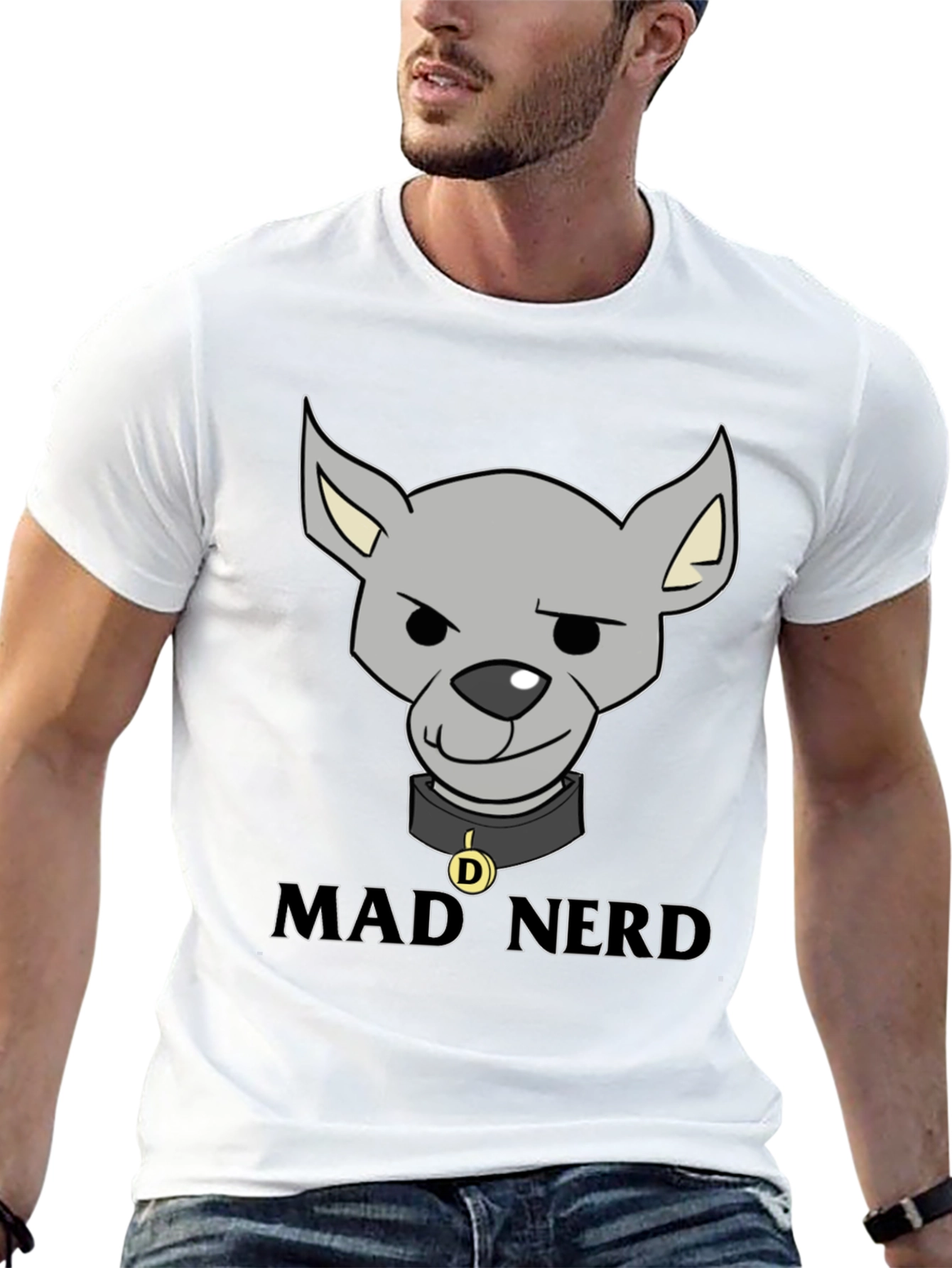 Black Mad Nerd Dog T-Shirt, Funny Geek Tee view 13