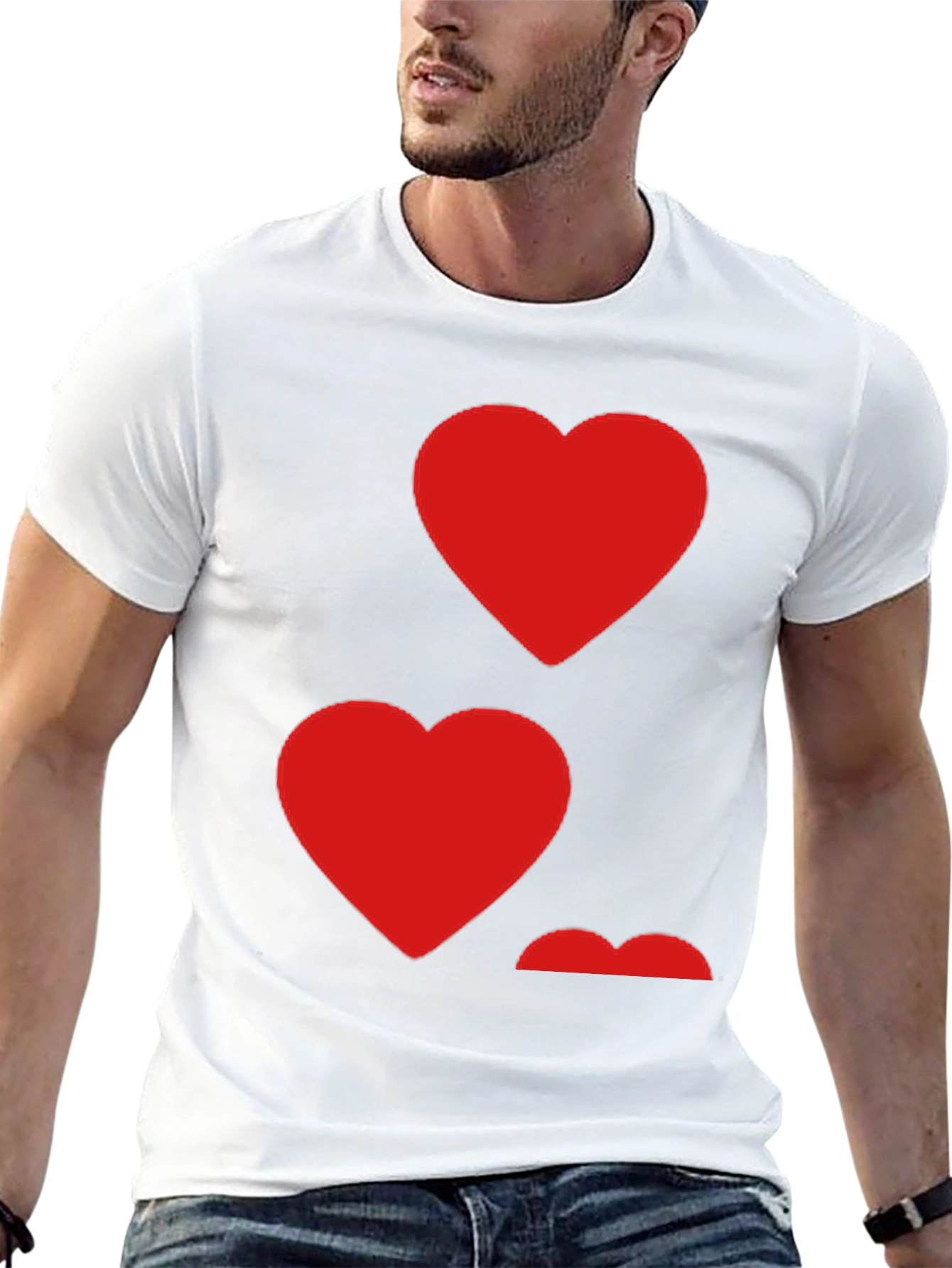 Black Heart Pattern Crew Neck Men's T-Shirt view 13