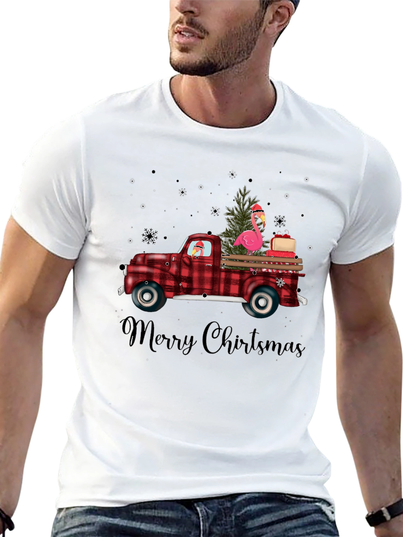 Black Christmas Flamingo Truck Tee view 13