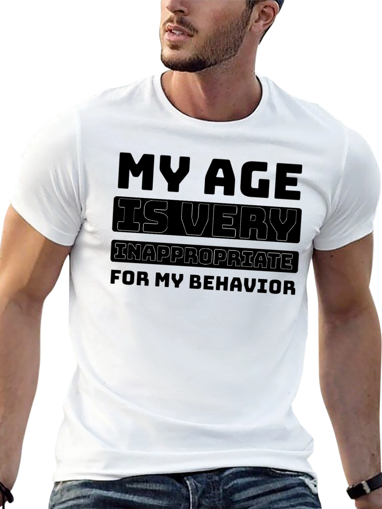 Black Funny "My Age is Very Inappropriate" Graphic T-Shirt view 13