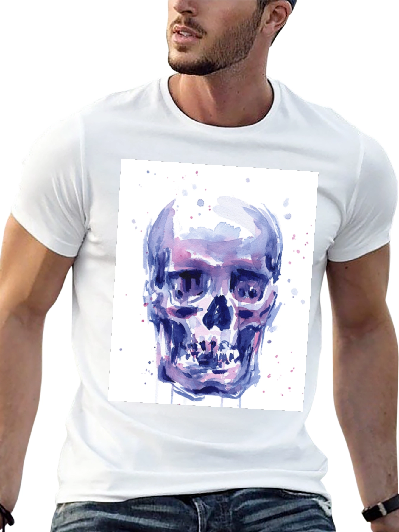 Black Watercolor Skull Graphic Tee - Artistic Print view 13