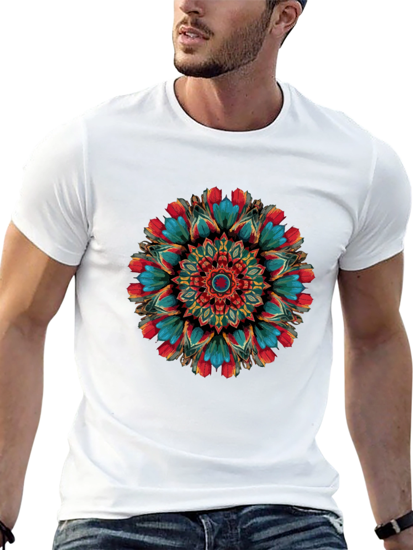 Black Vibrant Mandala Graphic Print Black T-Shirt view 13