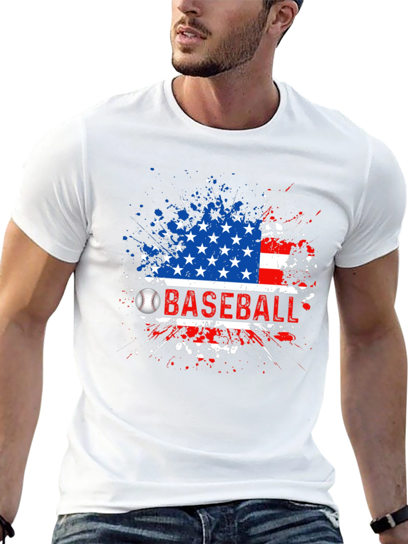 Black Baseball American Flag T-Shirt view 13