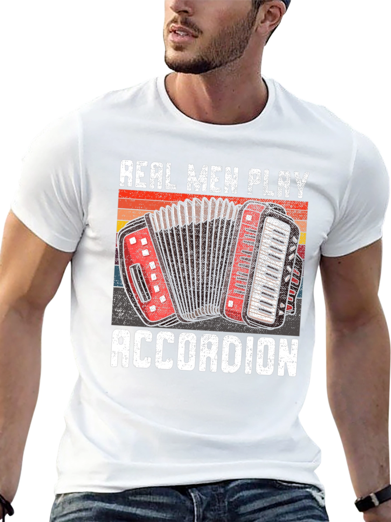 Black Real Men Play Accordion Graphic Tee - Musician Gift view 13