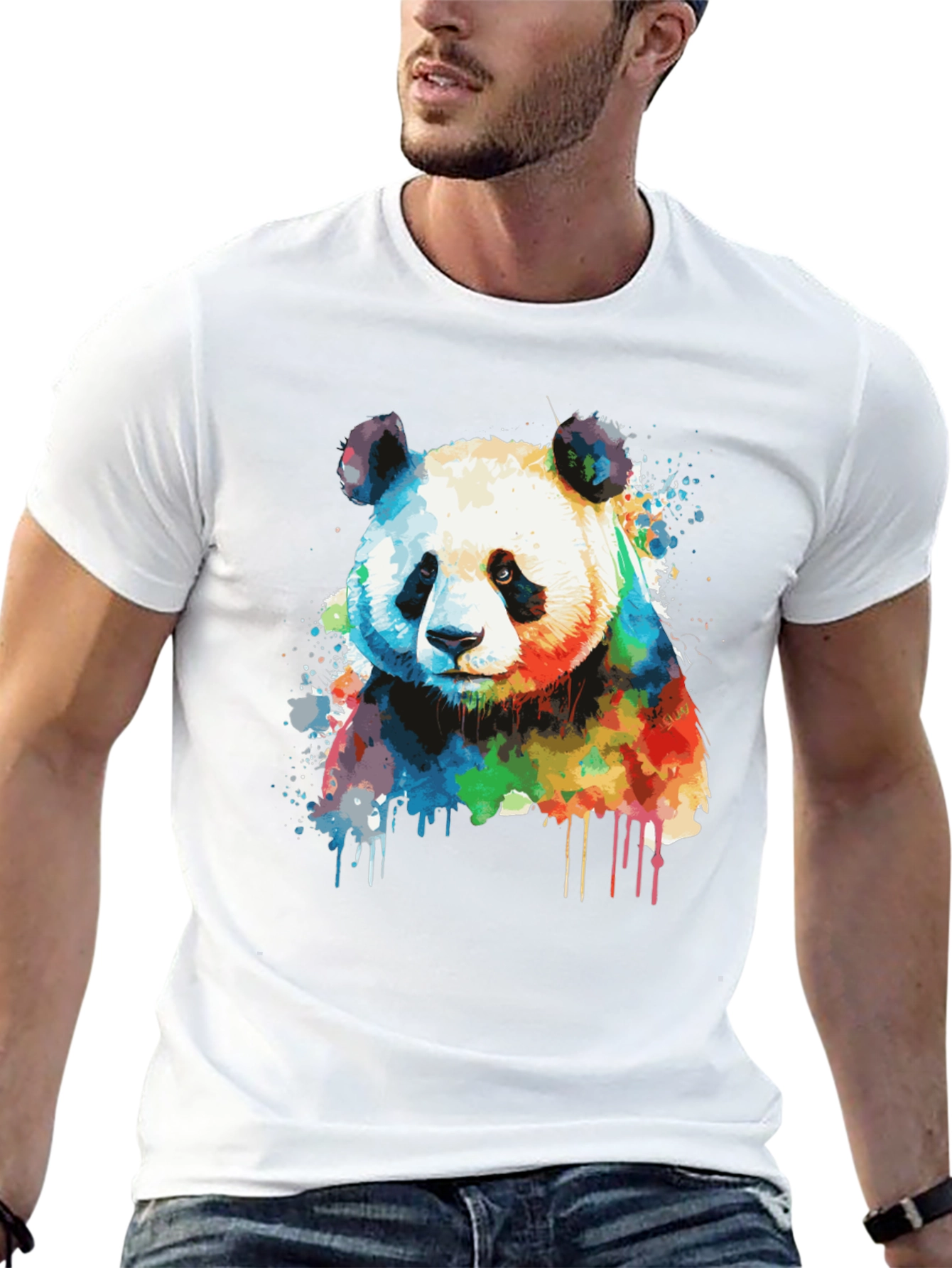 Black Watercolor Panda Bear T-Shirt - Unique Graphic Tee view 13