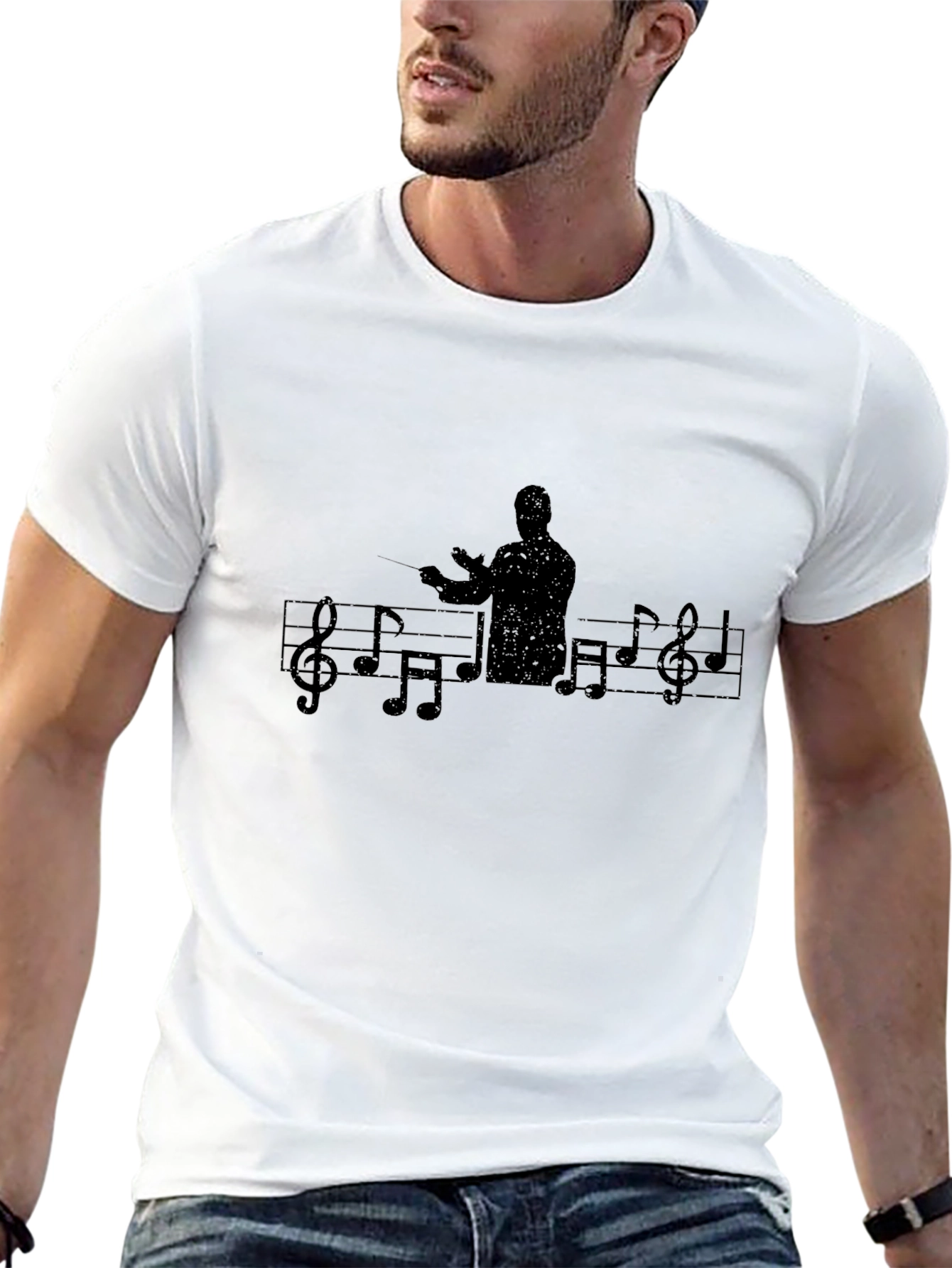 Black Conductor Music Notes Graphic T-Shirt - Black view 13