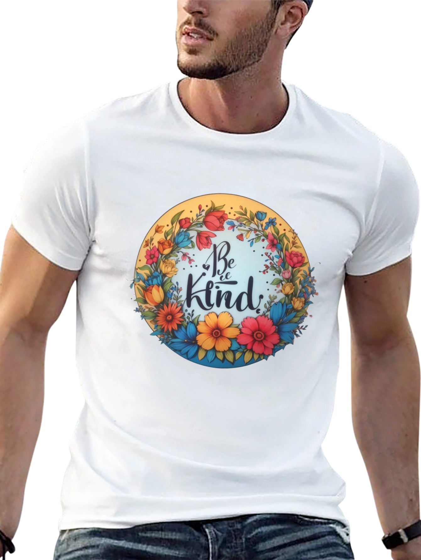 Black Be Kind Floral Wreath Graphic Tee - Black view 13