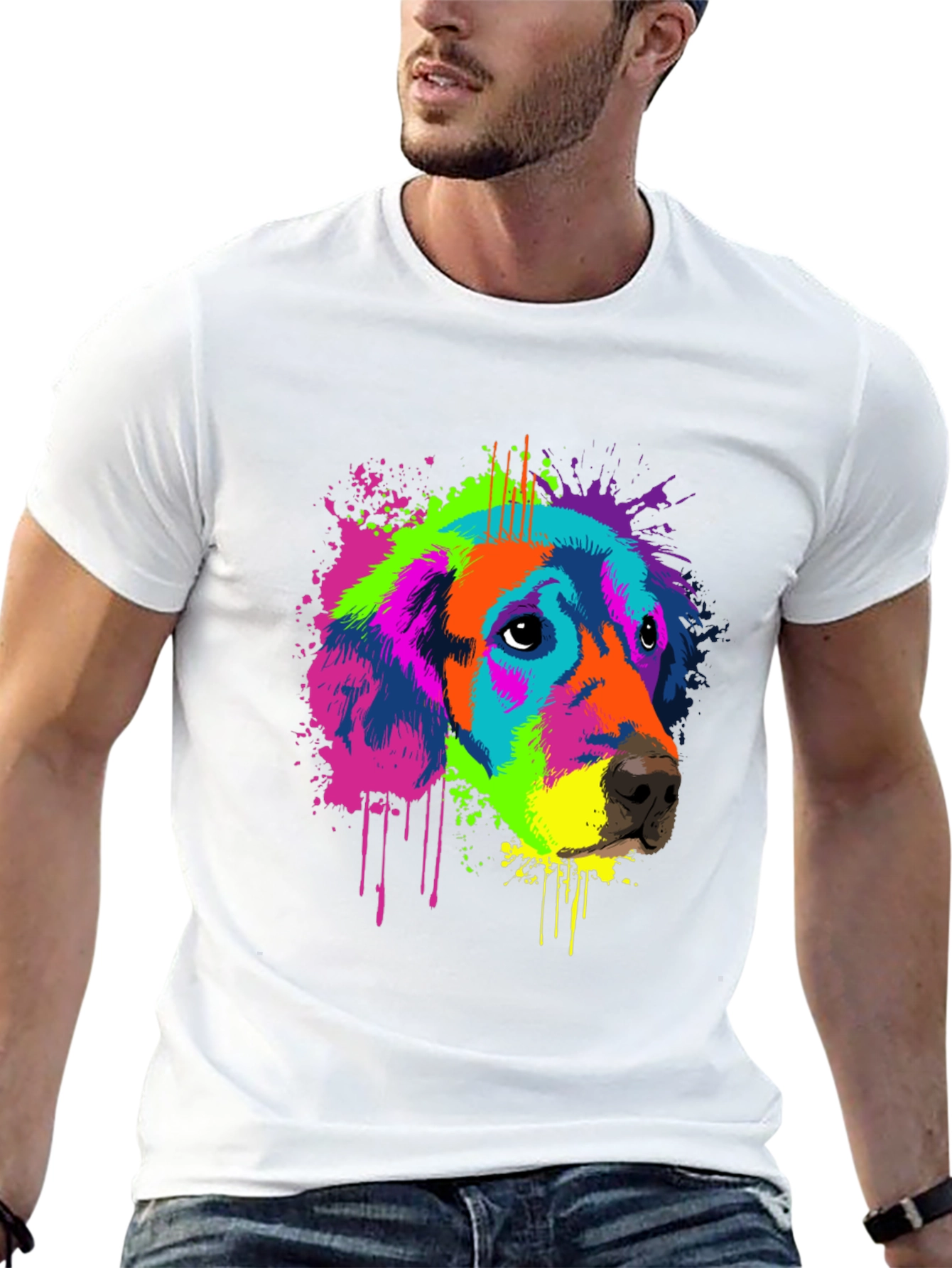 Black Vibrant Dog Graphic Tee - Men's Black T-Shirt view 13