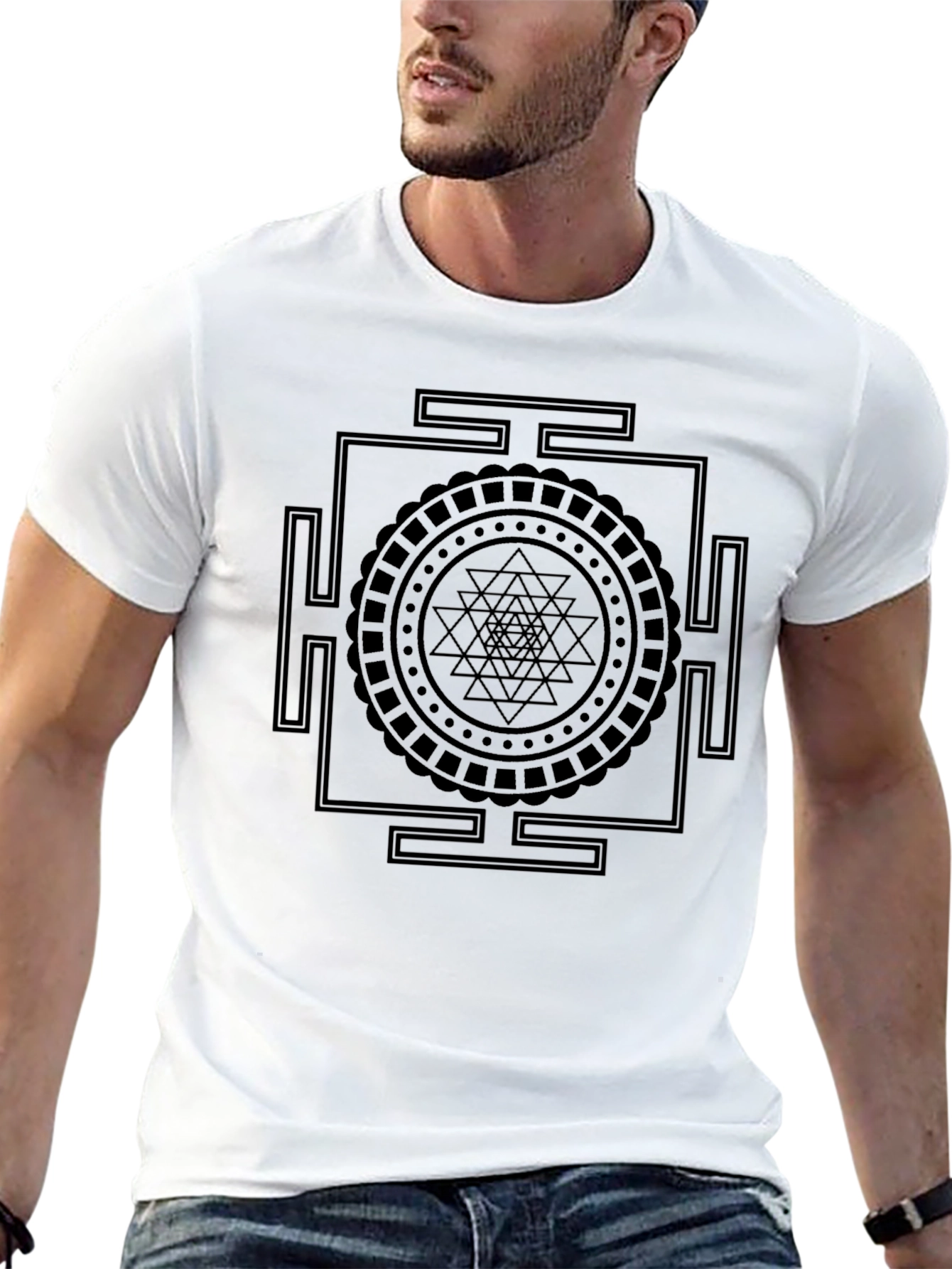 Black Geometric Design Black T-Shirt view 13