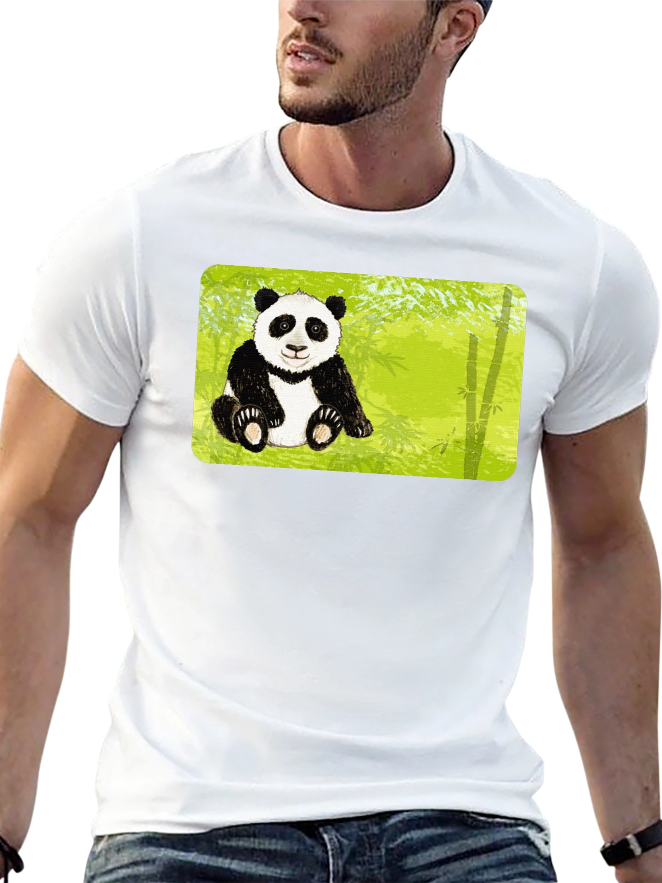 Black Cute Panda Bear Bamboo Forest Black T-Shirt view 13