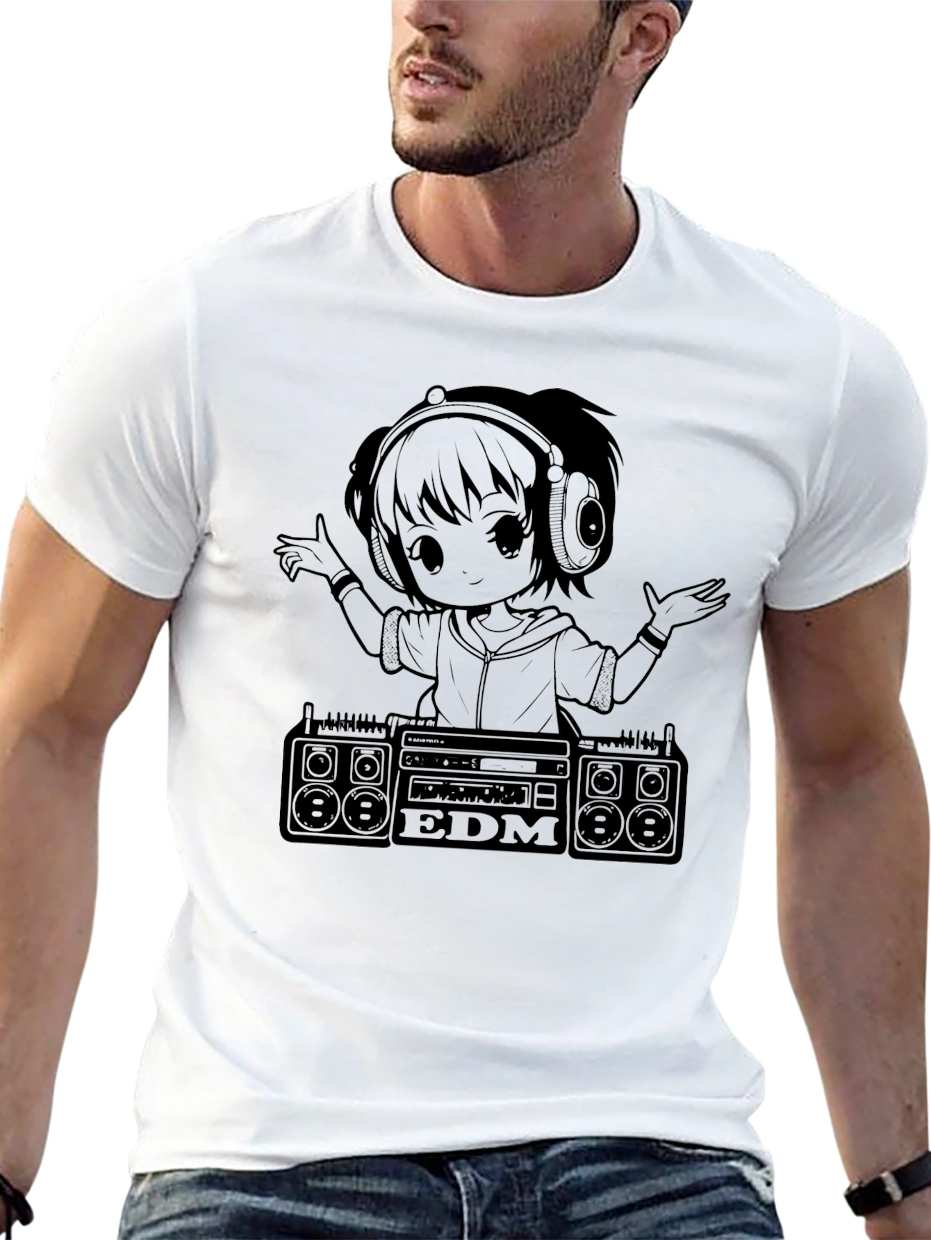 Black EDM Anime Girl DJ Black T-Shirt view 13