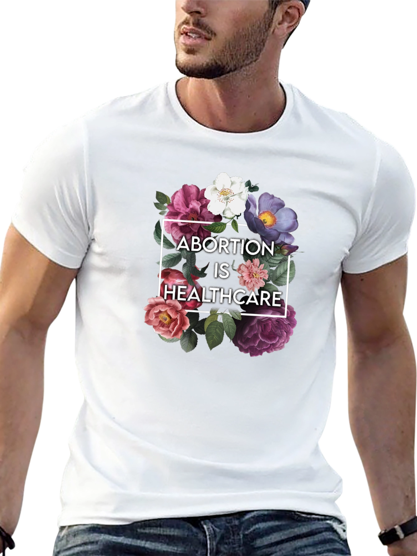 Black Floral Abortion is Healthcare Black T-Shirt view 13