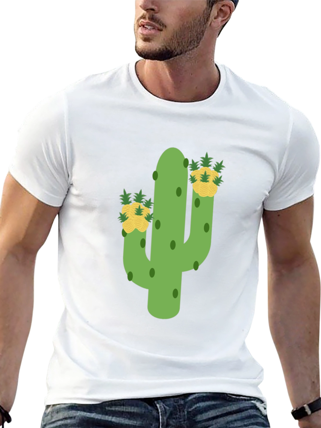 Black Cactus & Pineapple Tee - Whimsical Graphic Print view 13