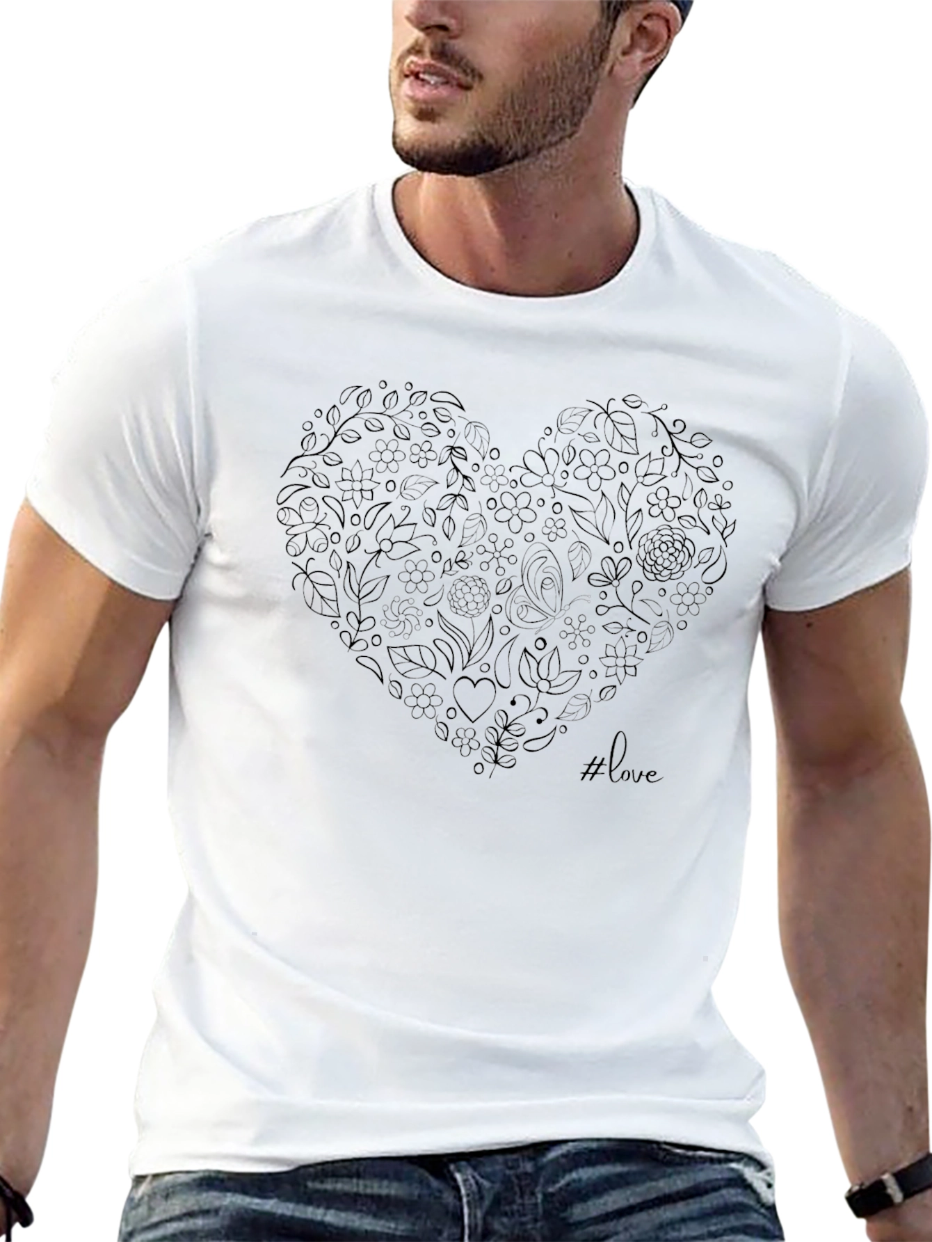 Black Floral Heart Love Graphic Tee - Black view 13
