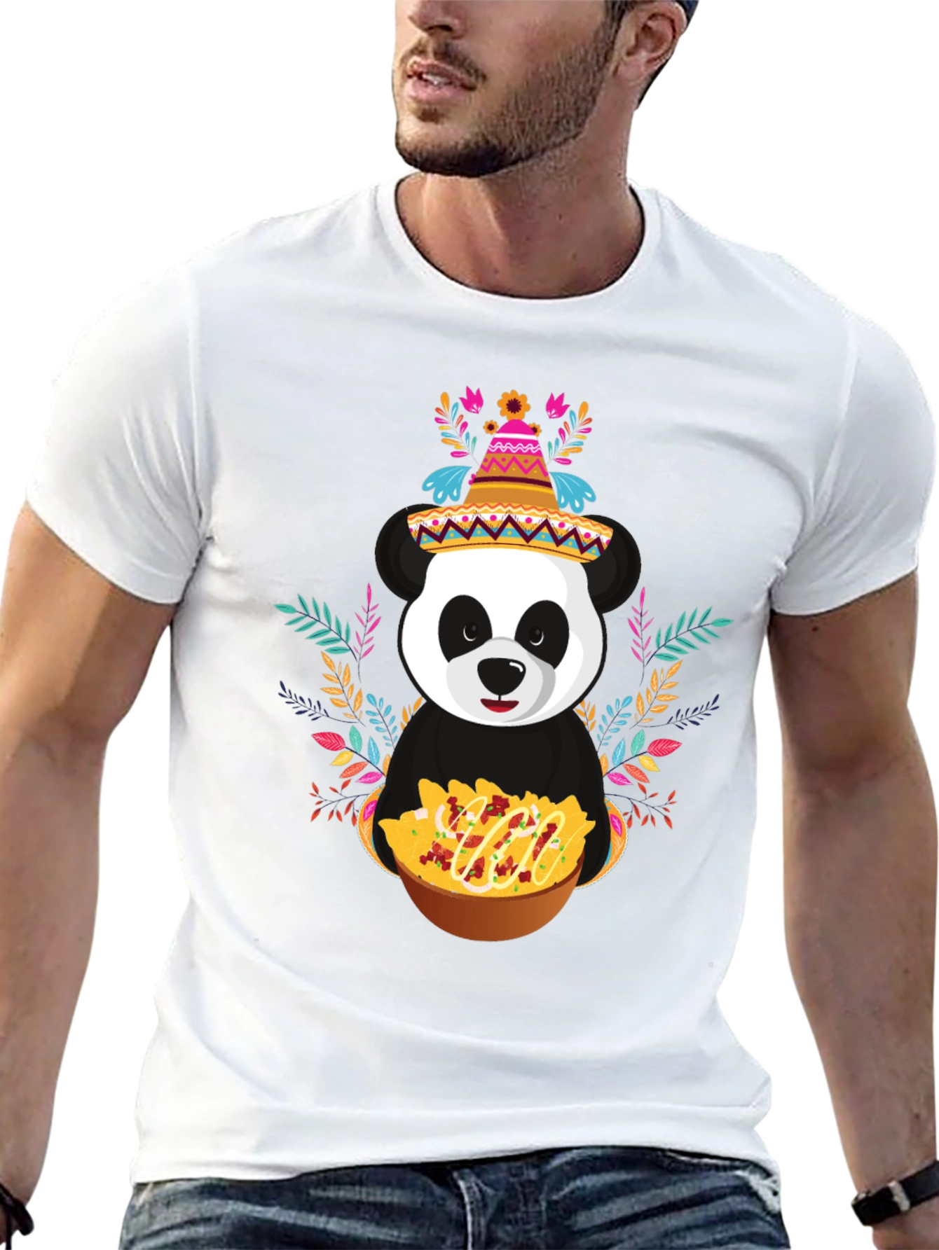 Black Panda Fiesta T-Shirt - Nachos, Sombrero, Colorful view 13