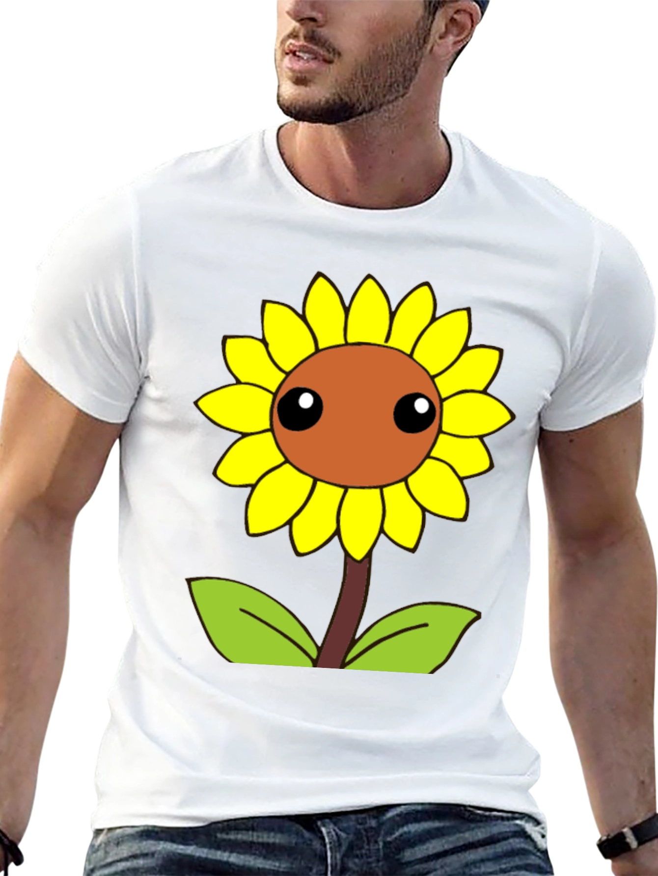 Black Cute Cartoon Sunflower Graphic Black T-Shirt view 13