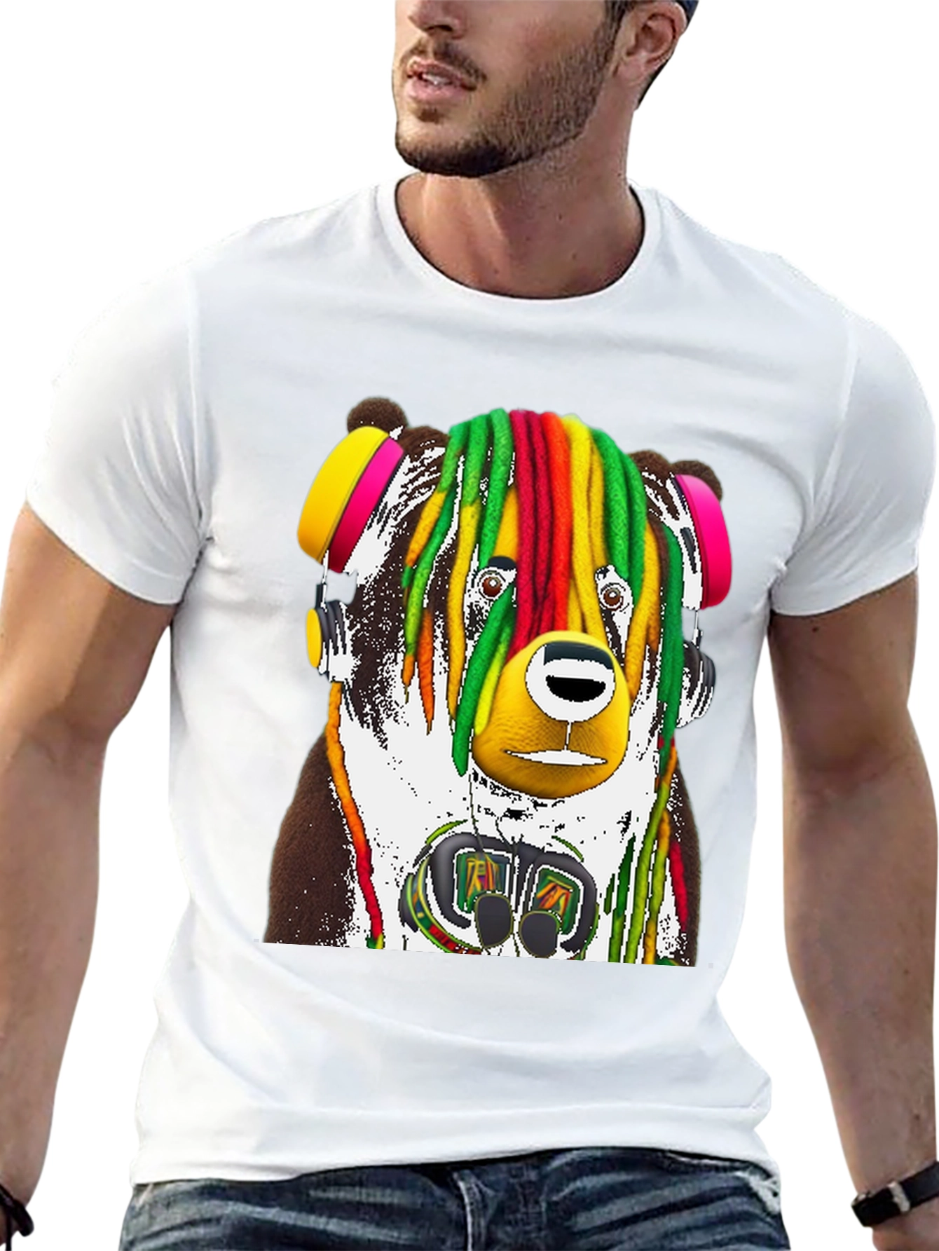 Black Rasta Bear Graphic Tee - Unique Design view 13