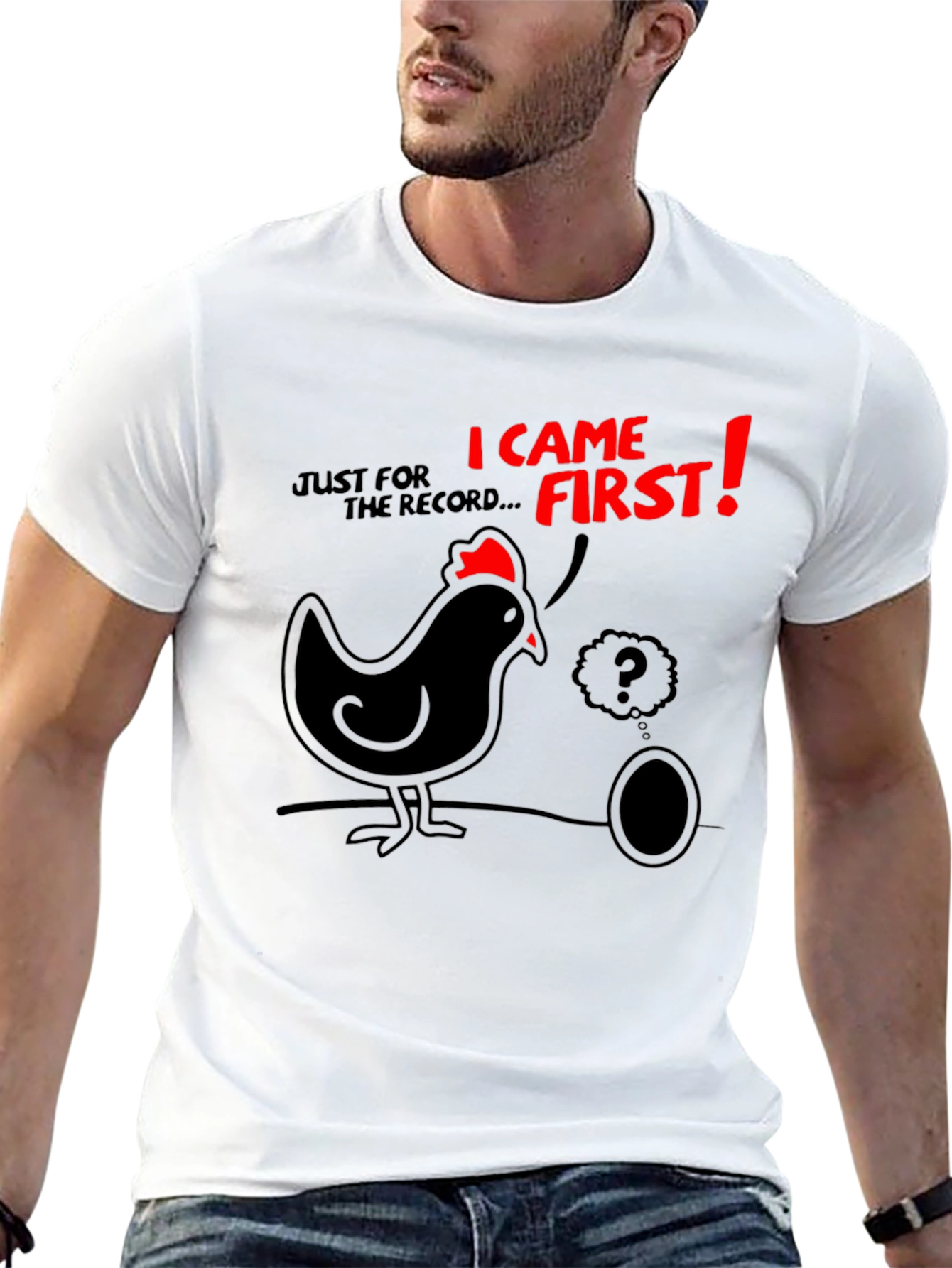 Black Funny Chicken & Egg T-Shirt - Who Came First? view 13