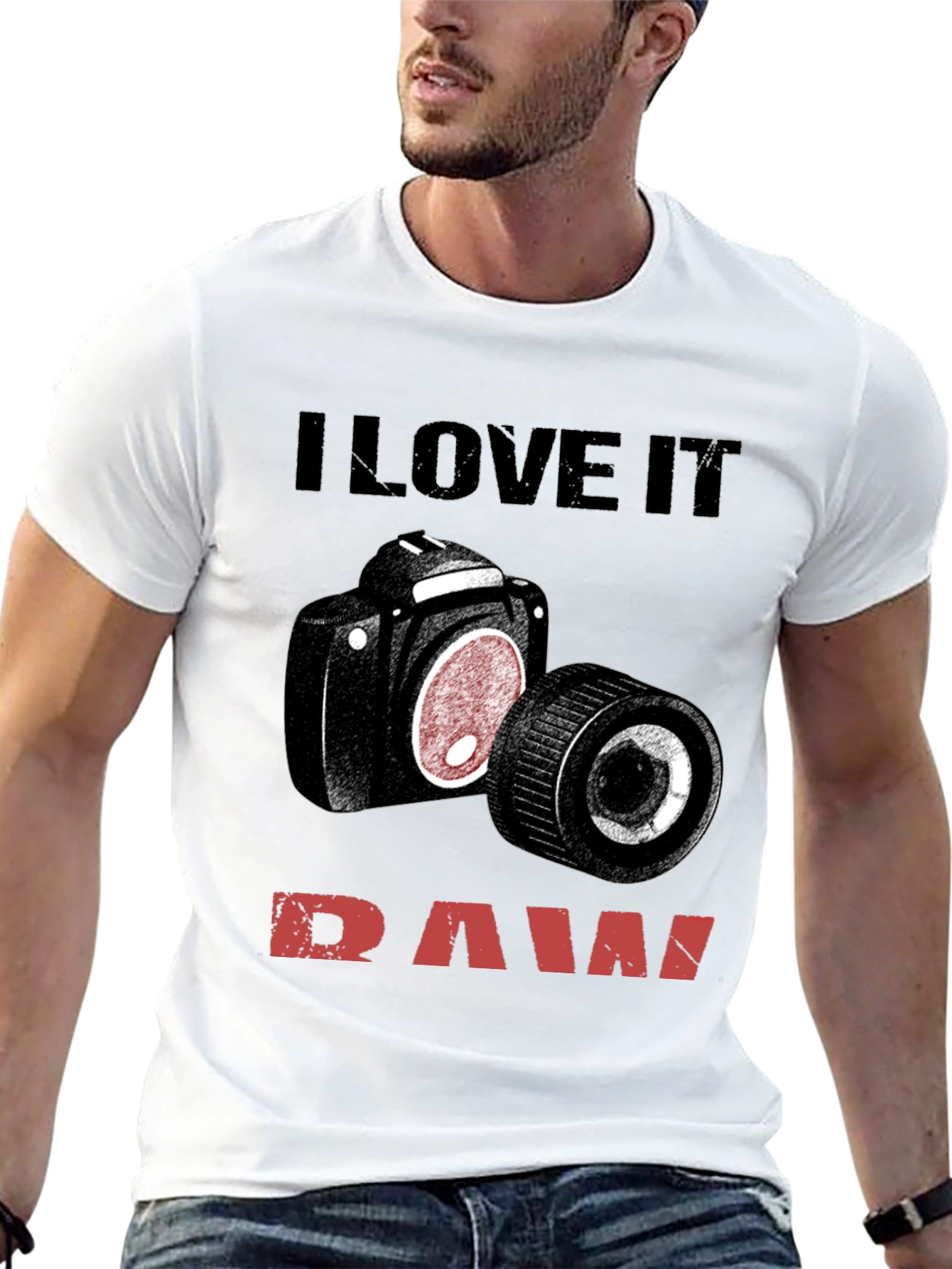 Black I Love It Raw Camera T-Shirt view 13