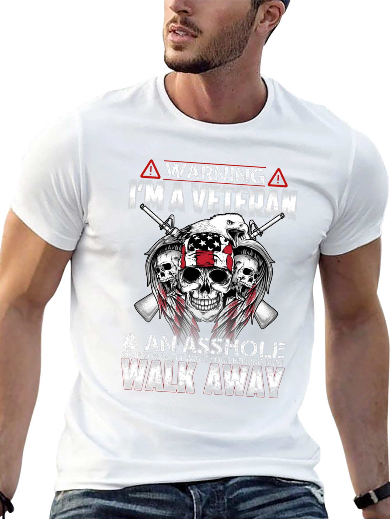 Black Warning Veteran Graphic Tee - Black view 13