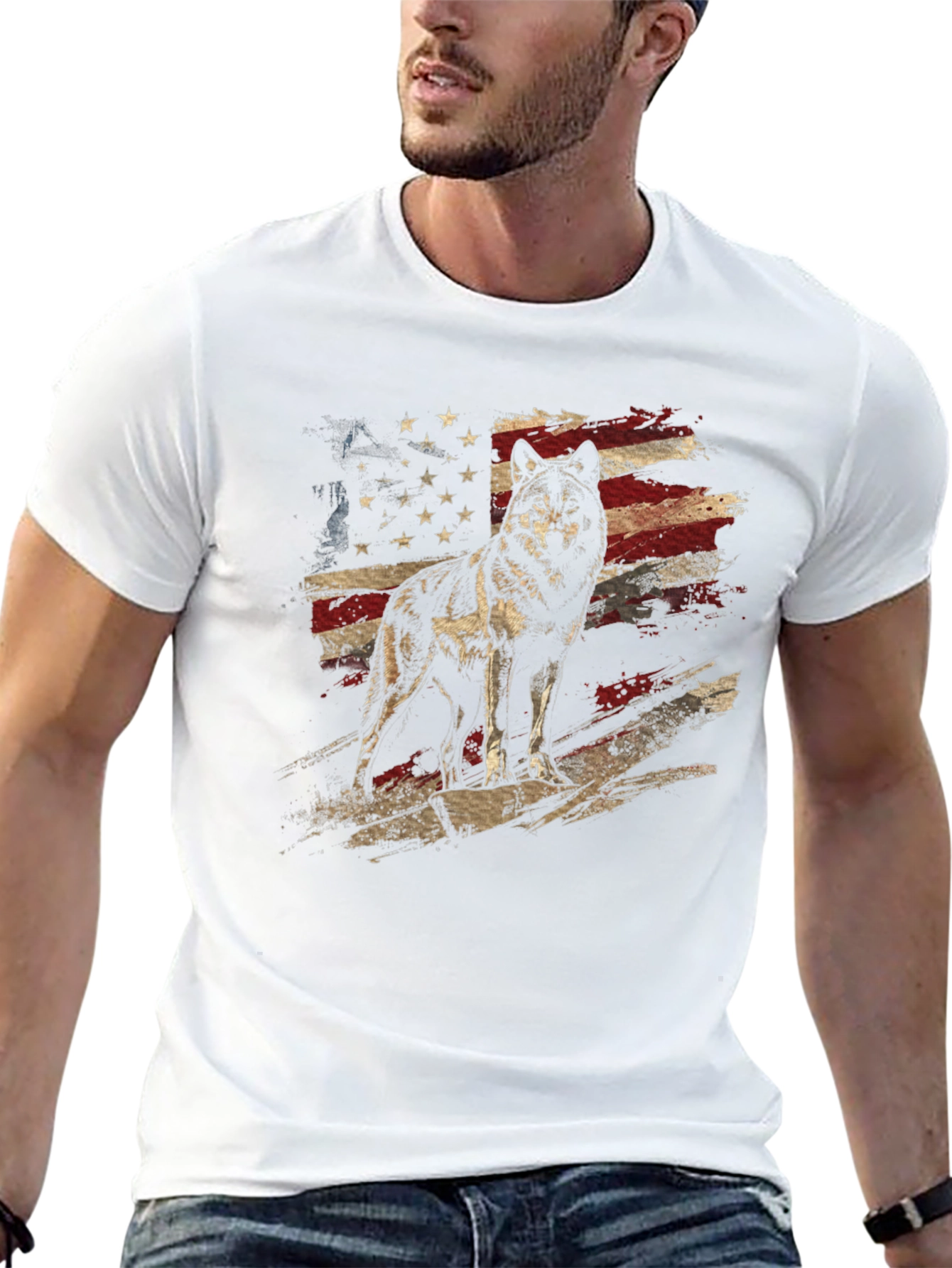 Black Wolf American Flag Graphic Tee - Patriotic Style view 13