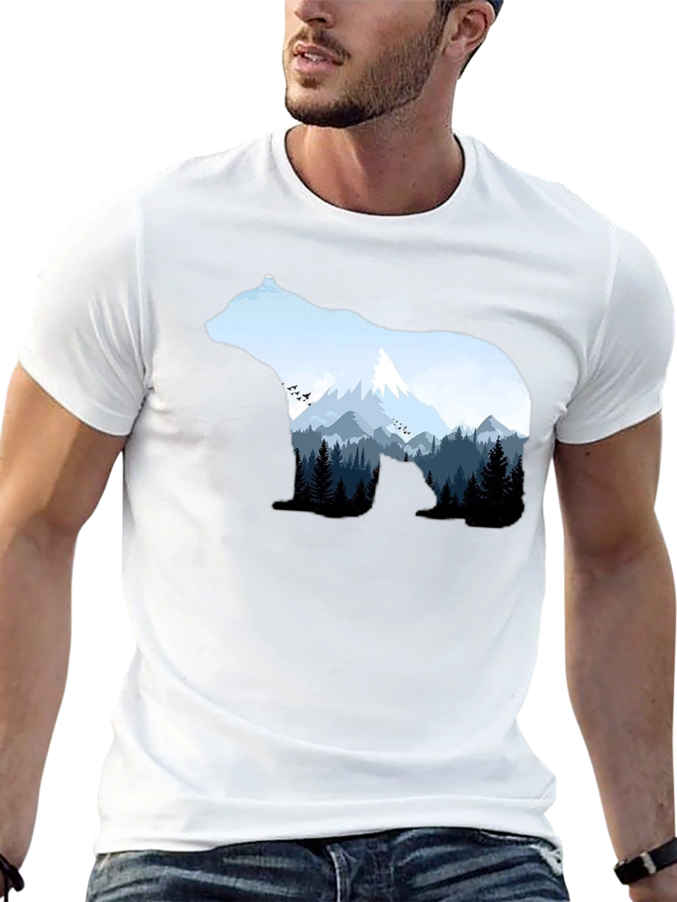 Black Nature Bear Graphic Tee - Black Crew Neck T-Shirt view 13