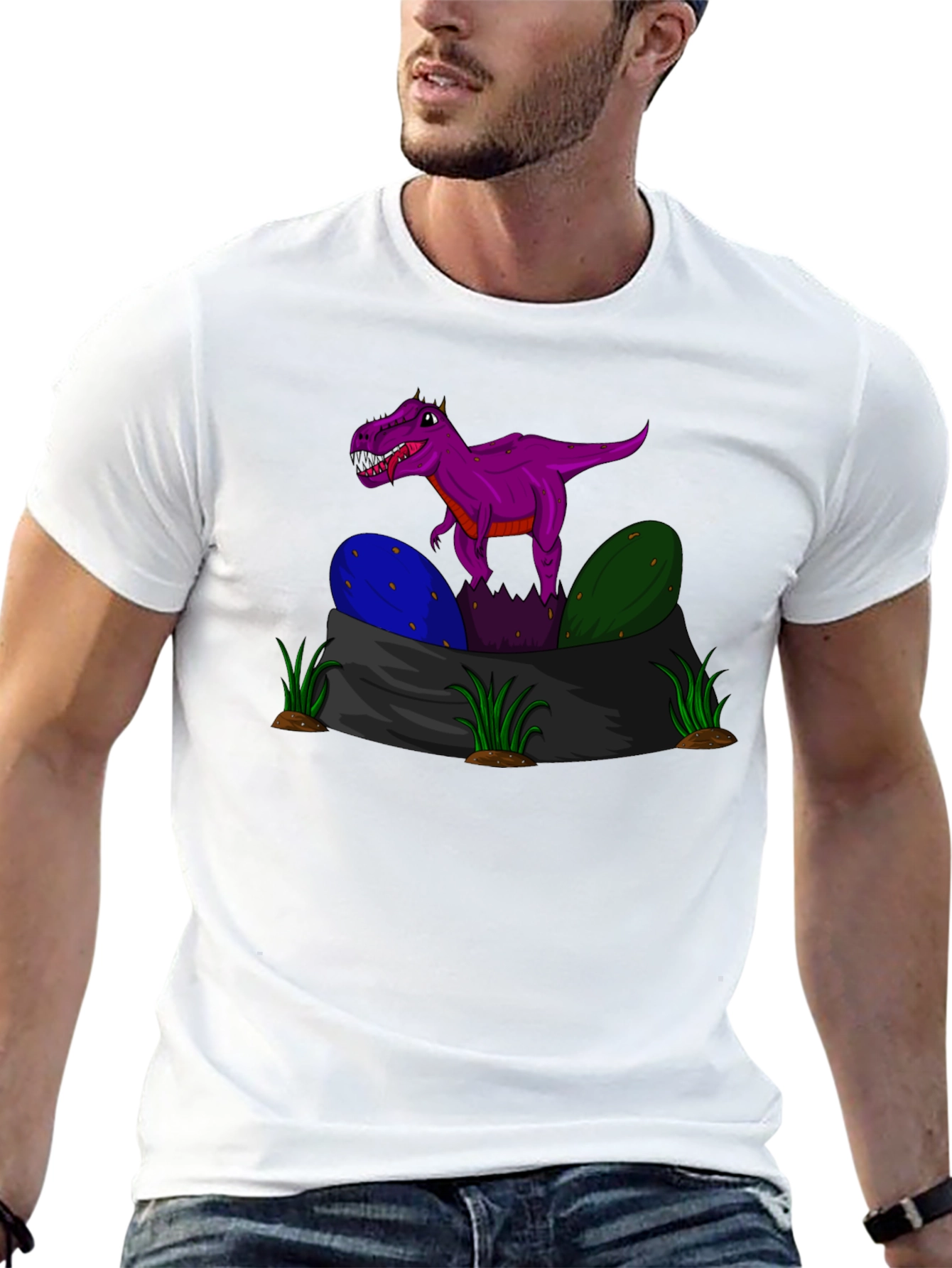 Black Dino Hatchling T-Shirt - Purple Rex Graphic Tee view 13