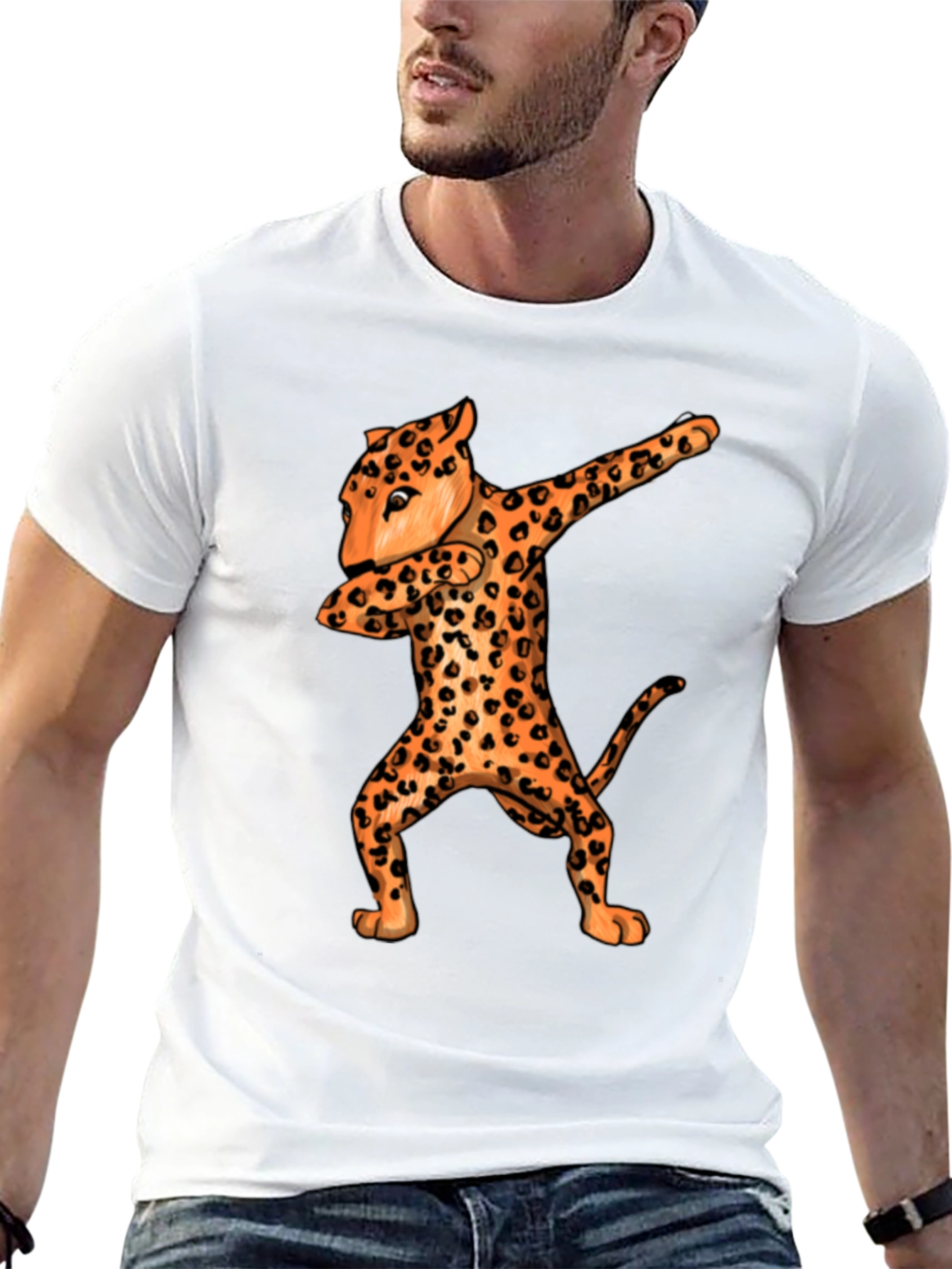 Black Dabbing Leopard Graphic Tee - Black Crew Neck view 13