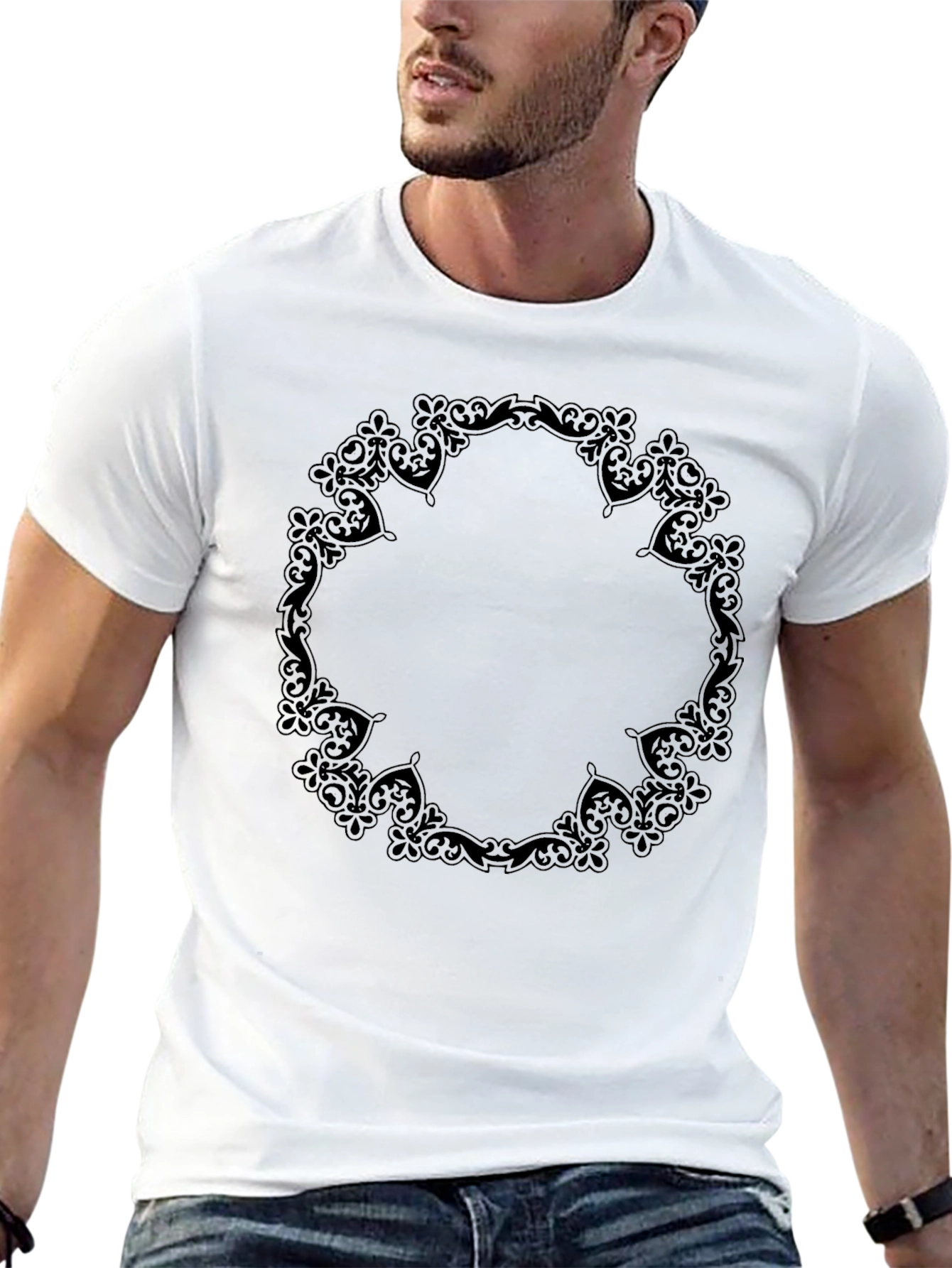 Black Men's Black Tee with Ornate Circle Design view 13