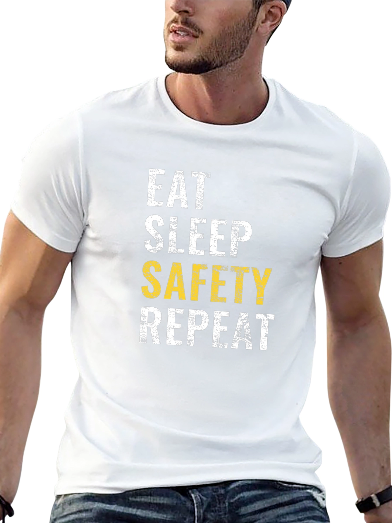 Black Eat Sleep Safety Repeat T-Shirt Funny Work Tee view 13