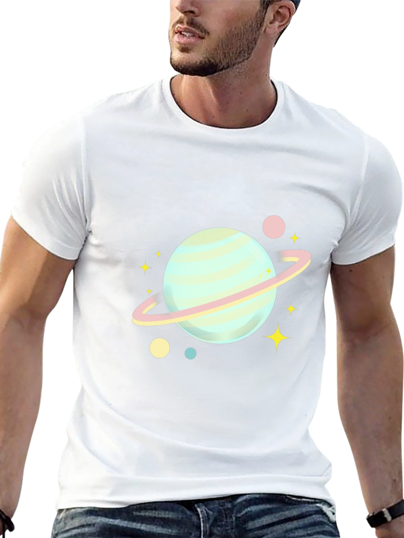 Black Planet & Stars Graphic Tee - Soft Cotton Blend view 13